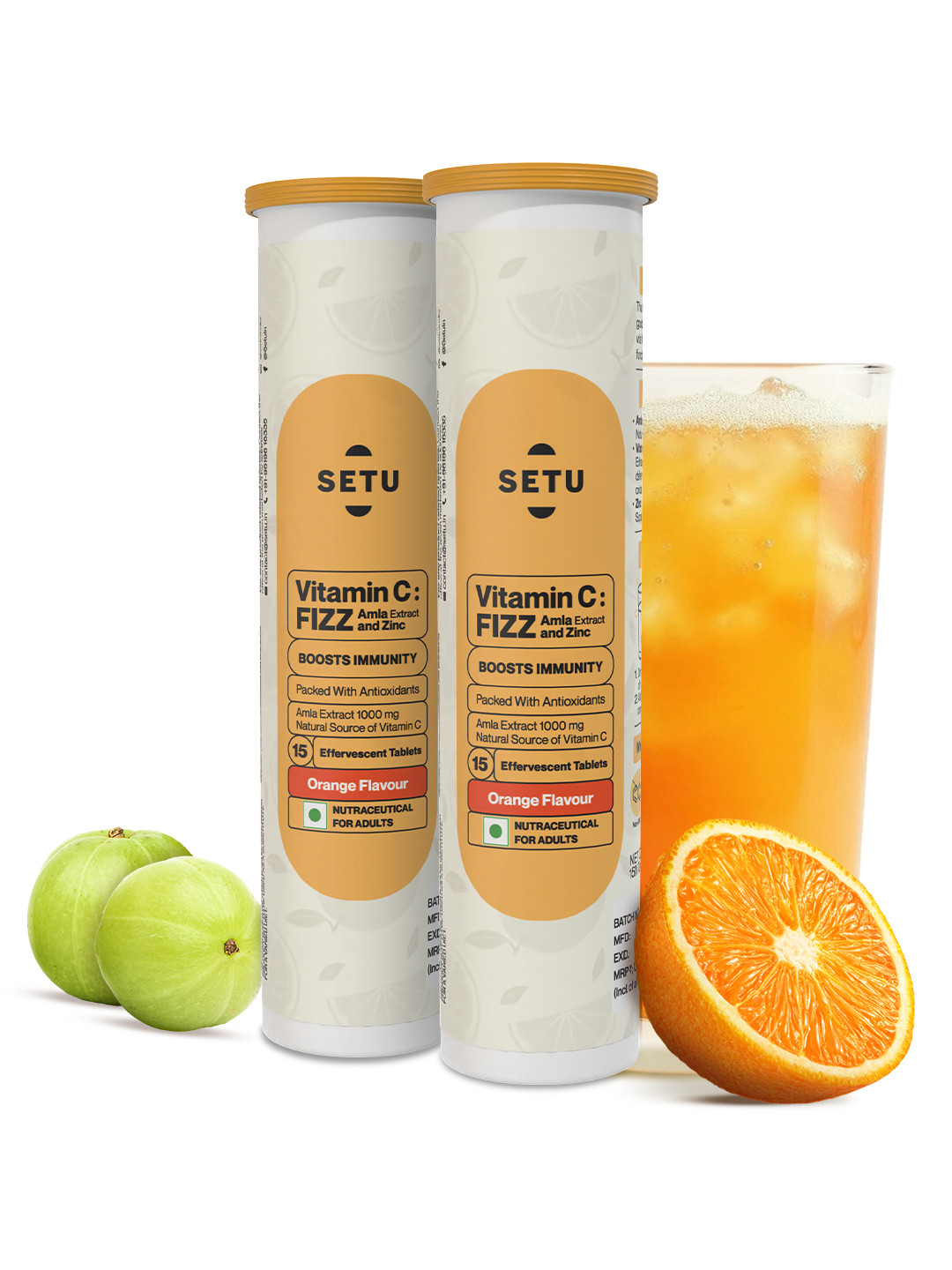 SETU Set Of 2 Vitamin C Fizz Effervescent Tablets - 15 Effervescent Tablets Each