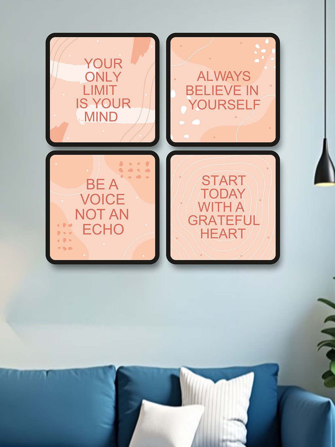 SAF 4 Pcs Black & Peach-Coloured Motivational Quotes Painting Framed Wall Art