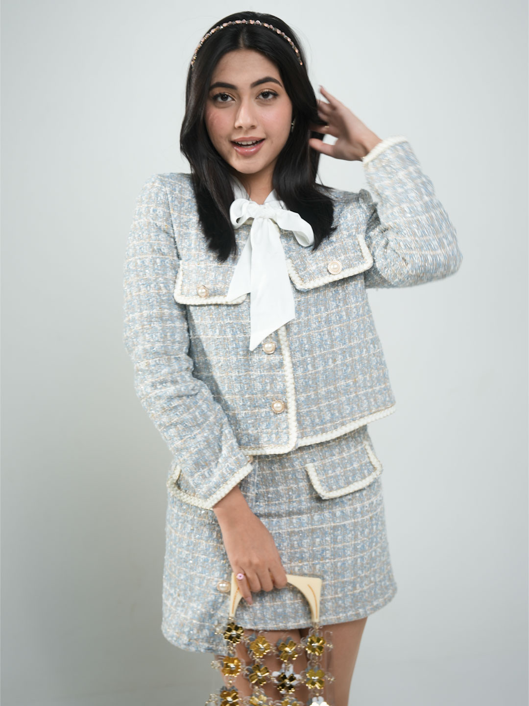 Miss Mosa By Akanksha  Striped Hazel Statement Coat With Shorts