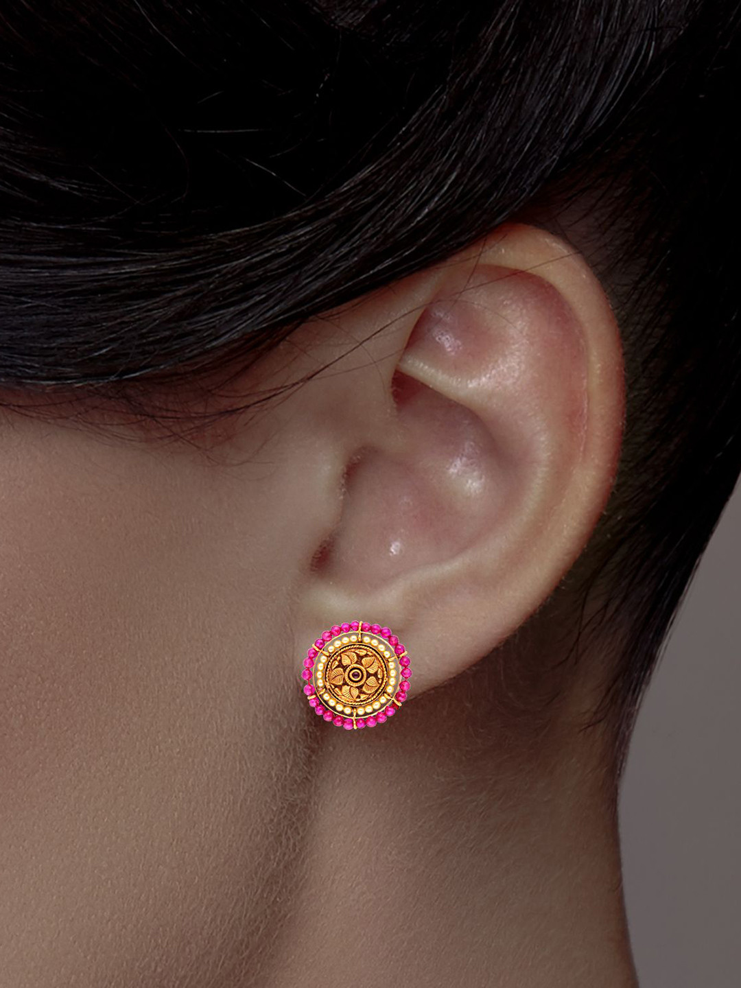 C KRISHNIAH CHETTY JEWELLERS PVT LTD Women 22Kt Gold Vintage Crimson Earrings - 8.43 g