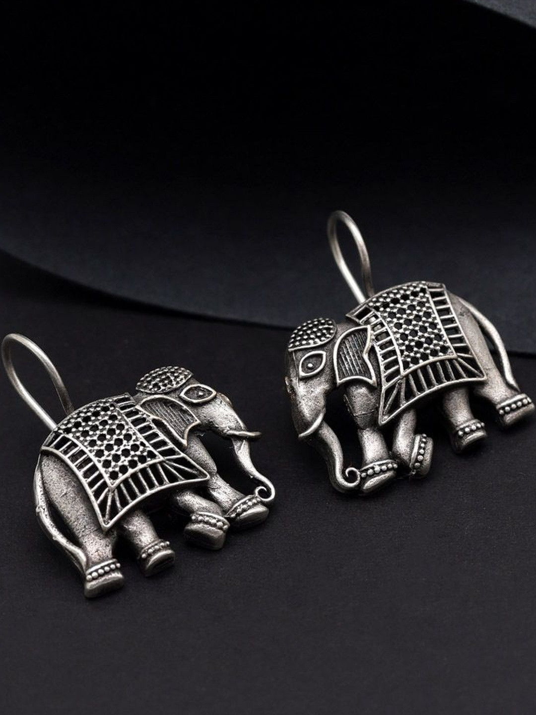 GAURANGI Silver-Plated Oxidised Animal Shaped Drop Earrings