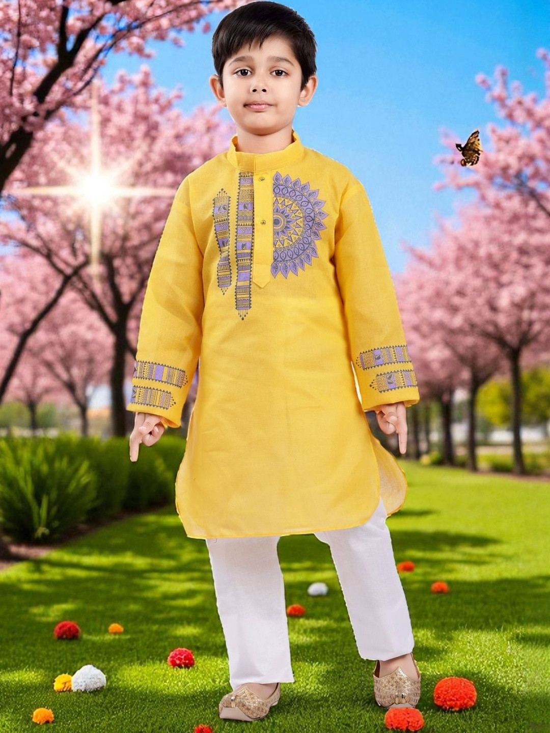 Smuktar garments Boys Yellow Kurta & Pyajama Set