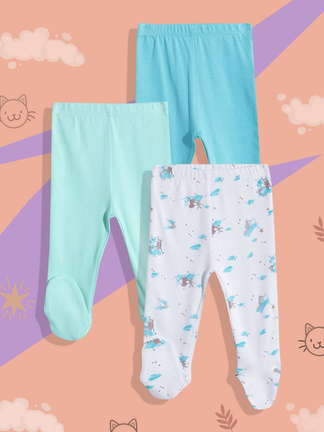 mothercare Infant Pack Of 3 Printed Pure Cotton Leggings