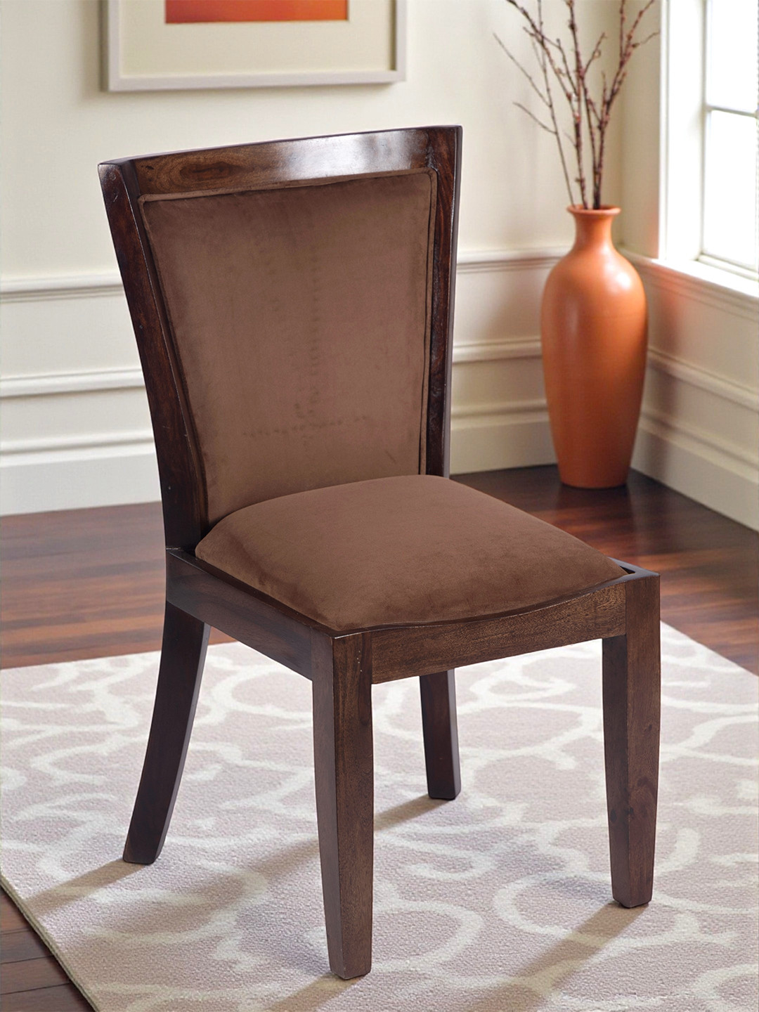 Newport Sheesham Wood Accent Dining Chair (Taupe Brown Velvet; Provisional Teak Finish)