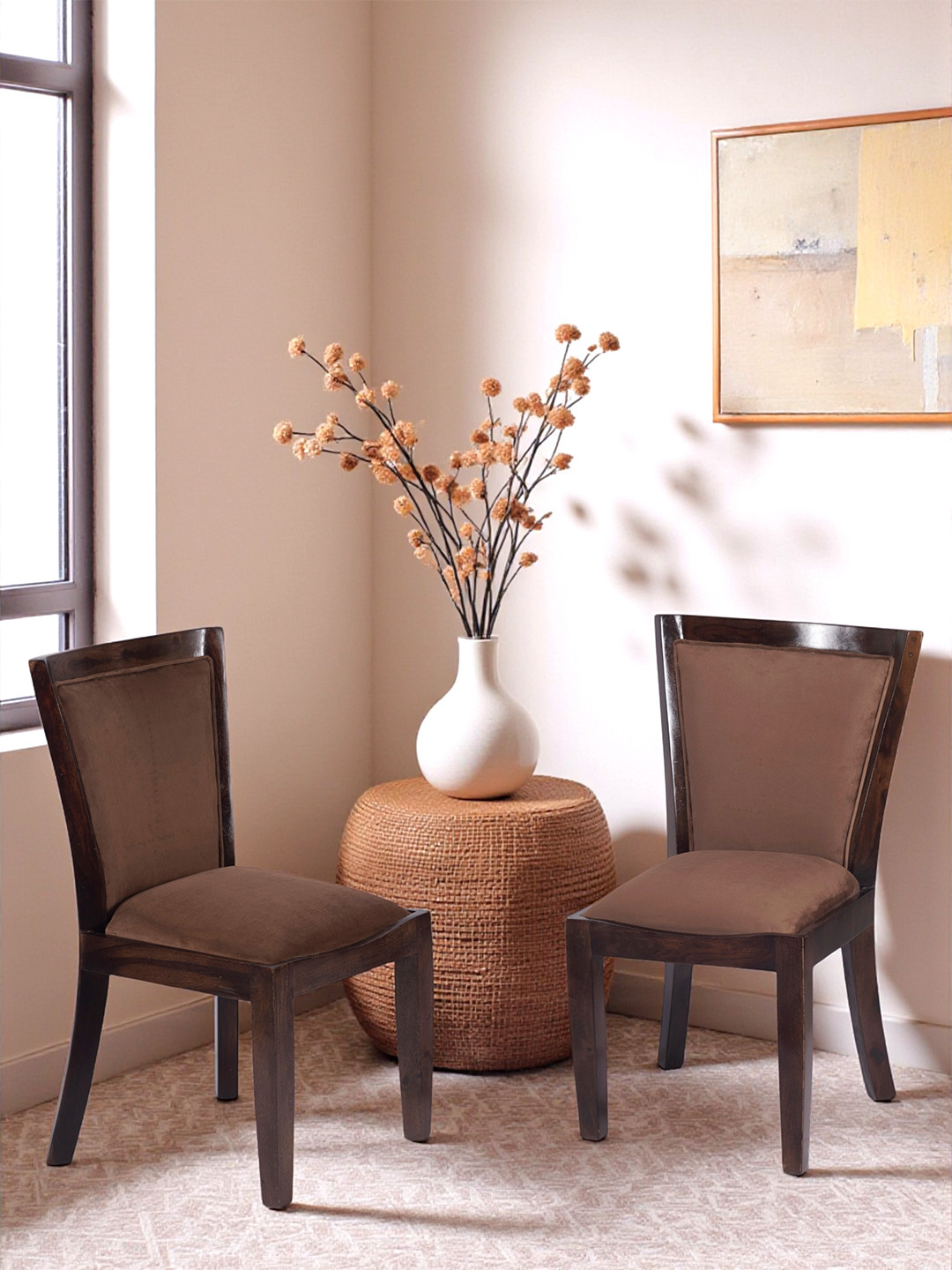 Ikiriya Rosewood Set Of 2 Dining Chairs (Taupe Brown Velvet; Provisional Teak Finish)