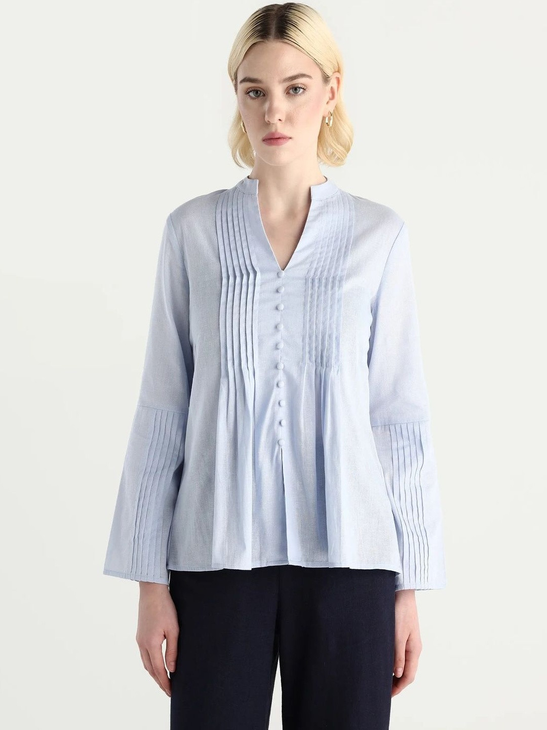 RAREISM NURON Women Mandarin Collar Top