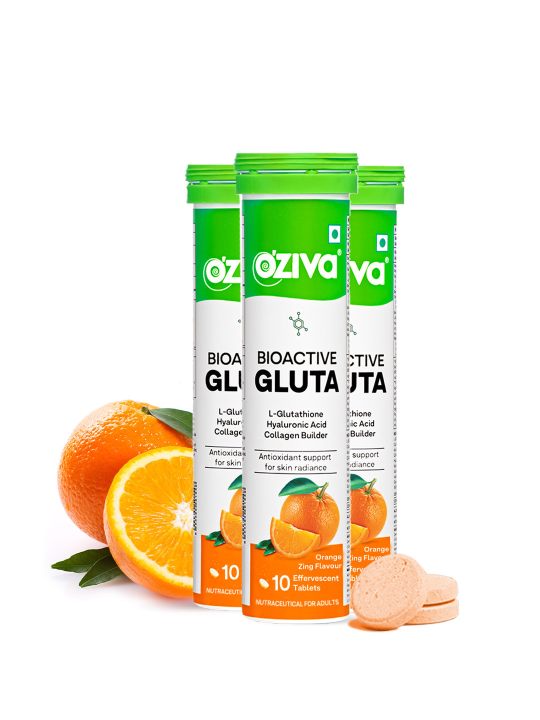 OZiva Set Of 3 Bioactive Gluta Effervescent Tablets - 10 Effervescent Tablets Each