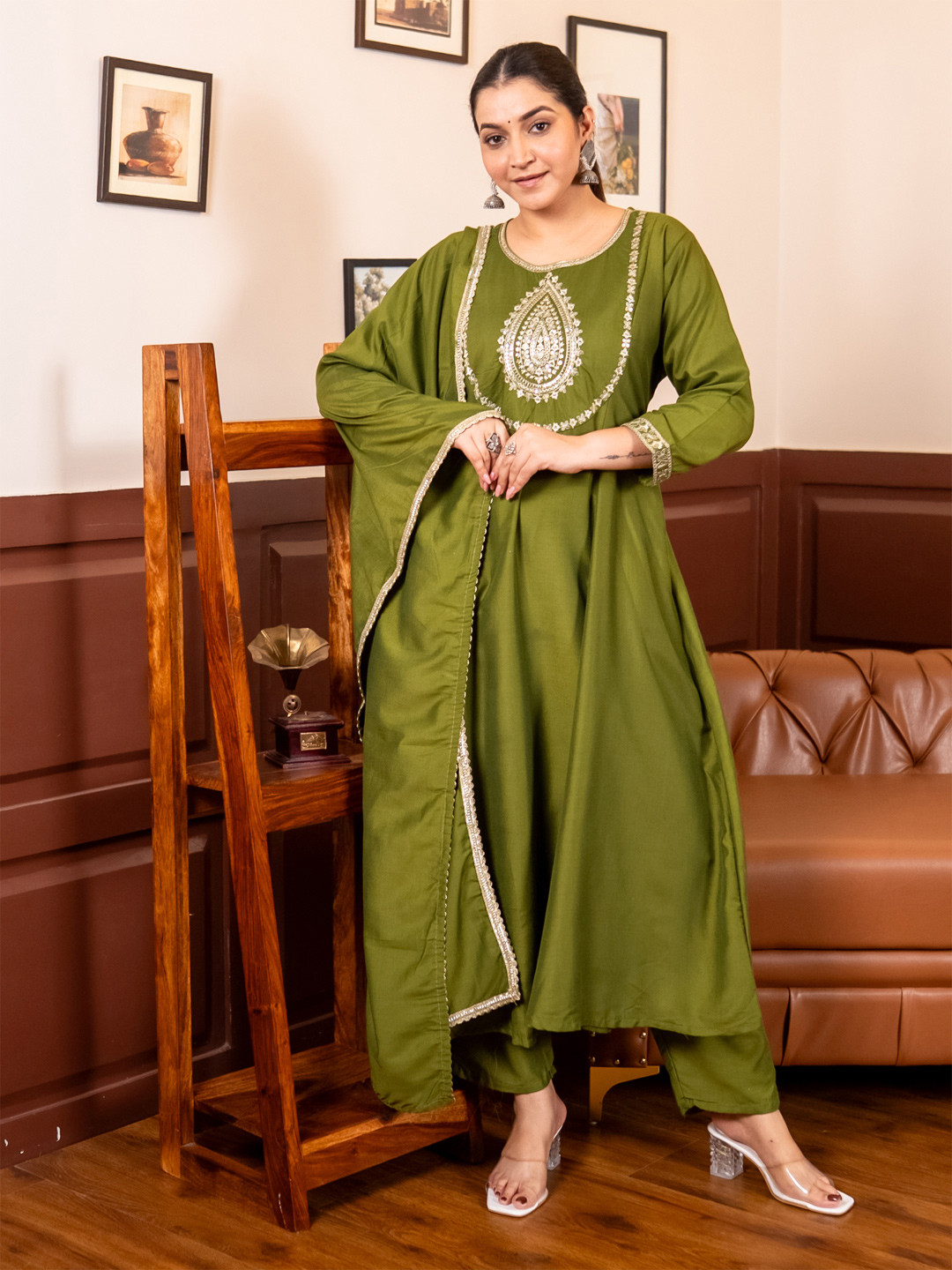 VredeVogel Women Ethnic Motifs Embroidered A-Line Kurta with Trousers & Dupatta