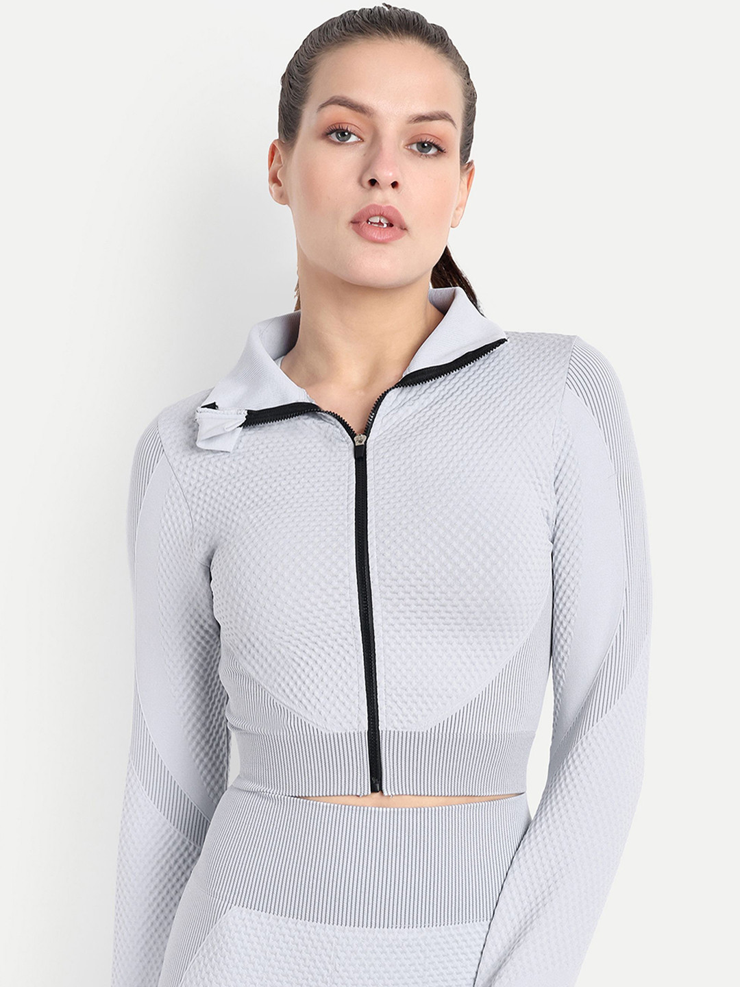 GRITPRO Women Stand Collar Self Design Lightweight Sporty Jacket