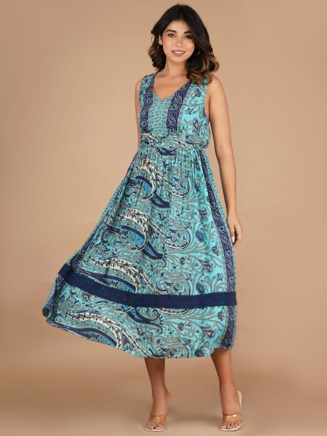 AUTUMN LANE Women Shiba Blue Printed Muslin Dress