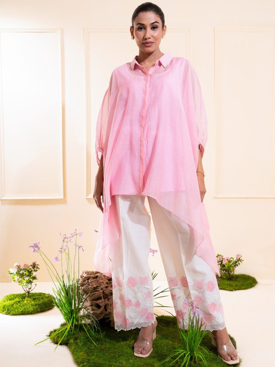 The White Tree Studio Embroidered Kaftan-Style Top & Trousers Co-Ord Set