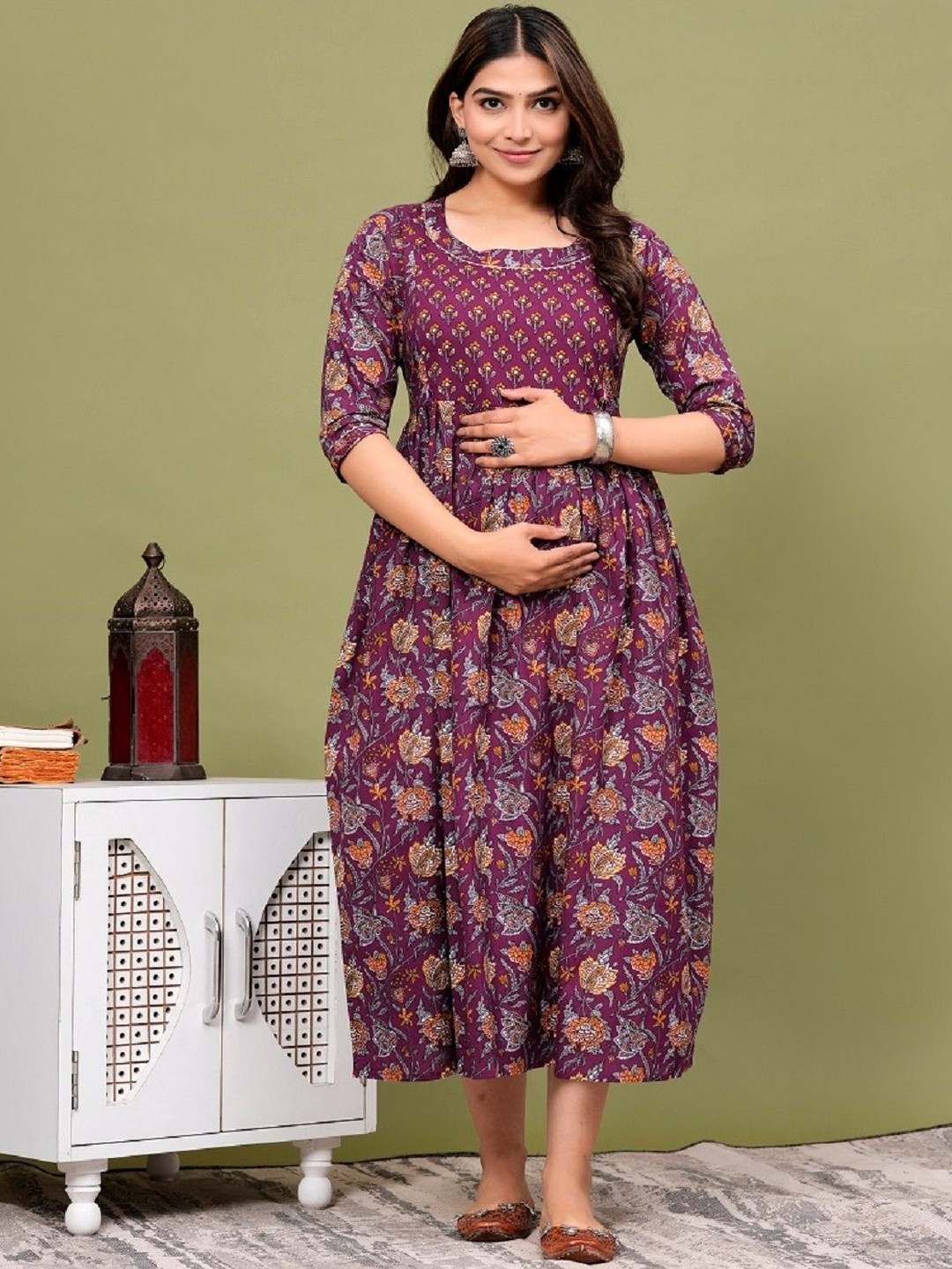 Nevisha Style Pack of 2 Women Cotton Floral Printed Fit and Flare Maternity Dress