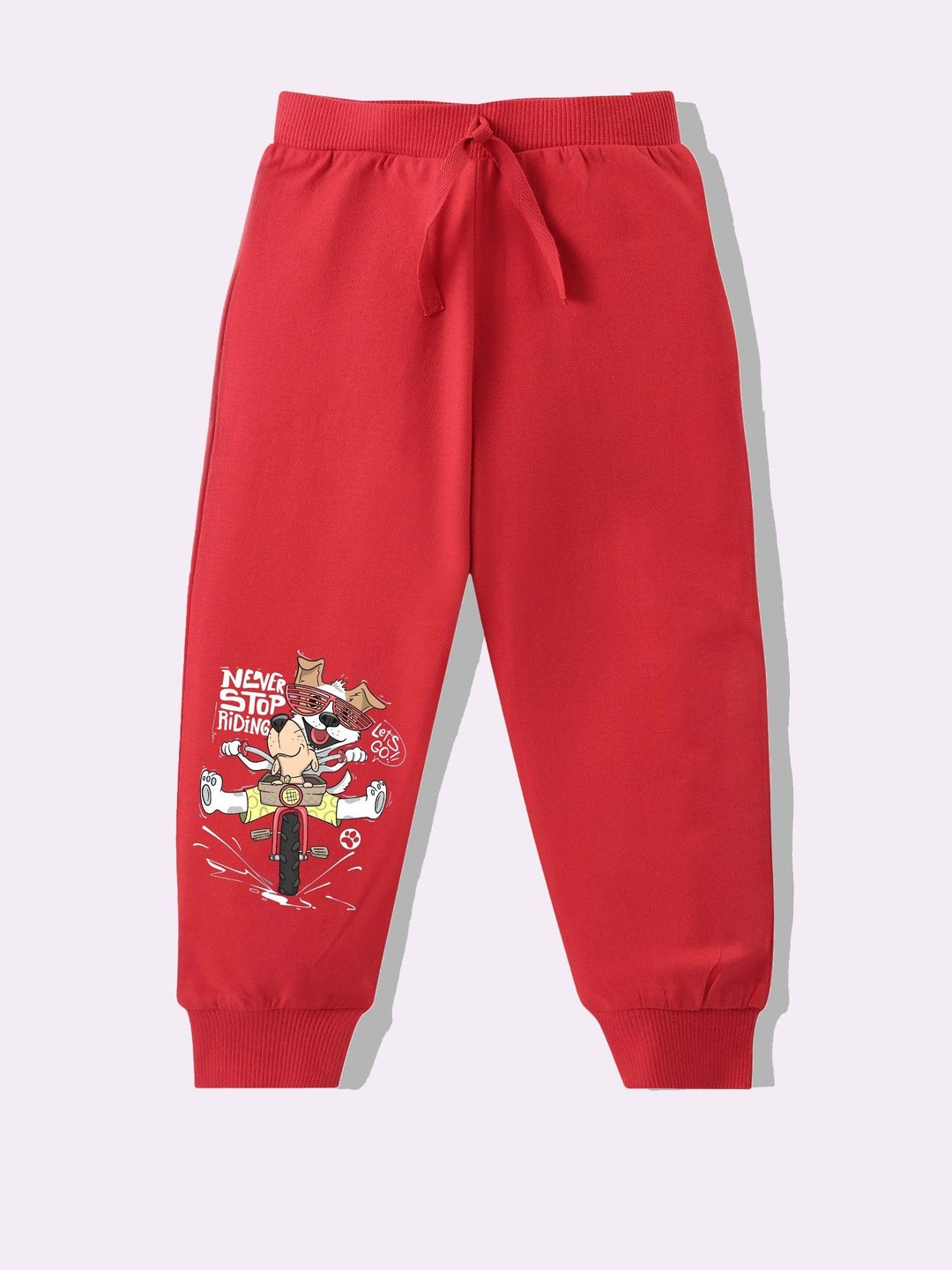 KAVEE Boys Red Pure Cotton Casual Regular Fit Full Length Joggers