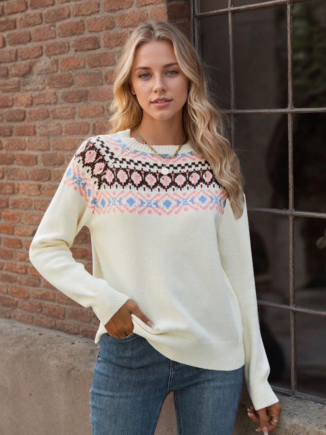 StyleCast Women Printed Winter Pullover Sweater