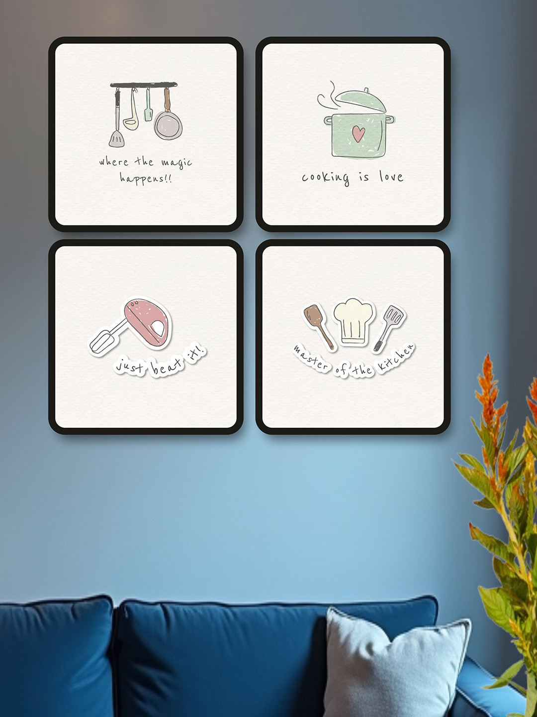 SAF Off White & Black 4 Pieces Painting Wall Art