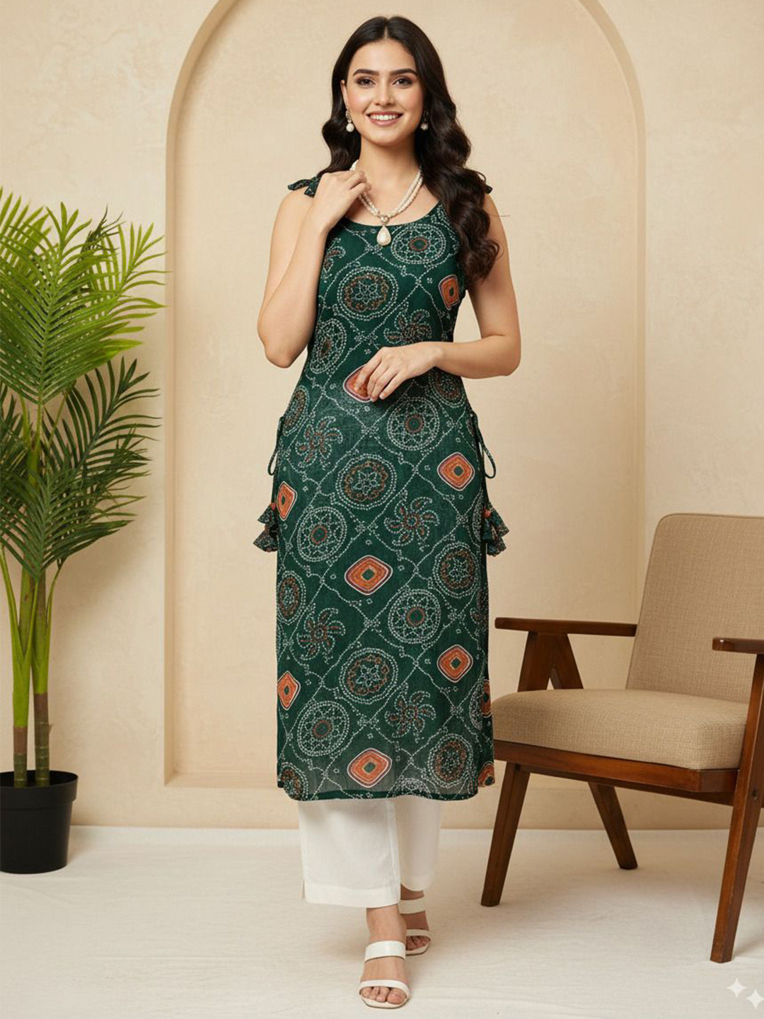 LIPS CROWN Printed Round Neck Ethnic Dress