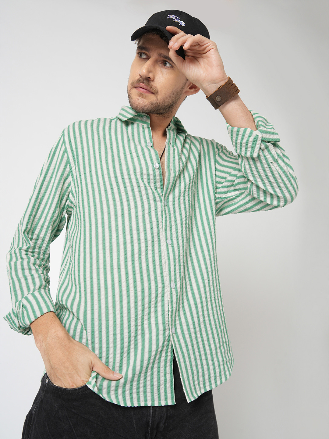 VASTRADO Classic Candy Multi Striped Slim Fit Cotton Seersucker Casual Shirt