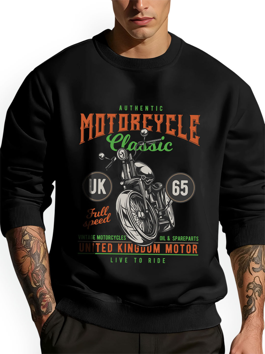 Men Full Sleeve Round Neck Printed Sweatshirt( Black )