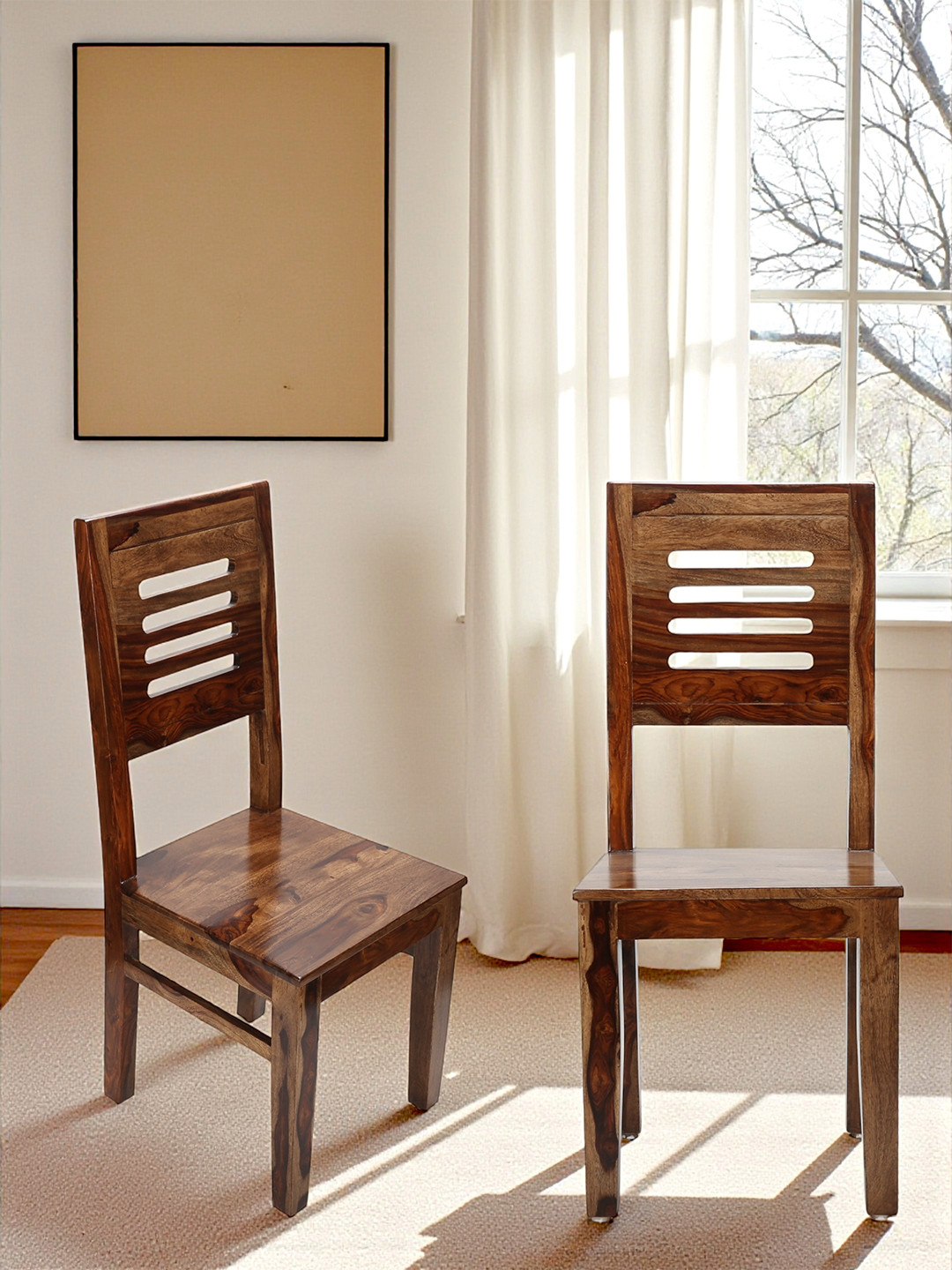 Ikiriya Sheesham Wood Accent Set Of 2 Dining Chairs In Teak Finish