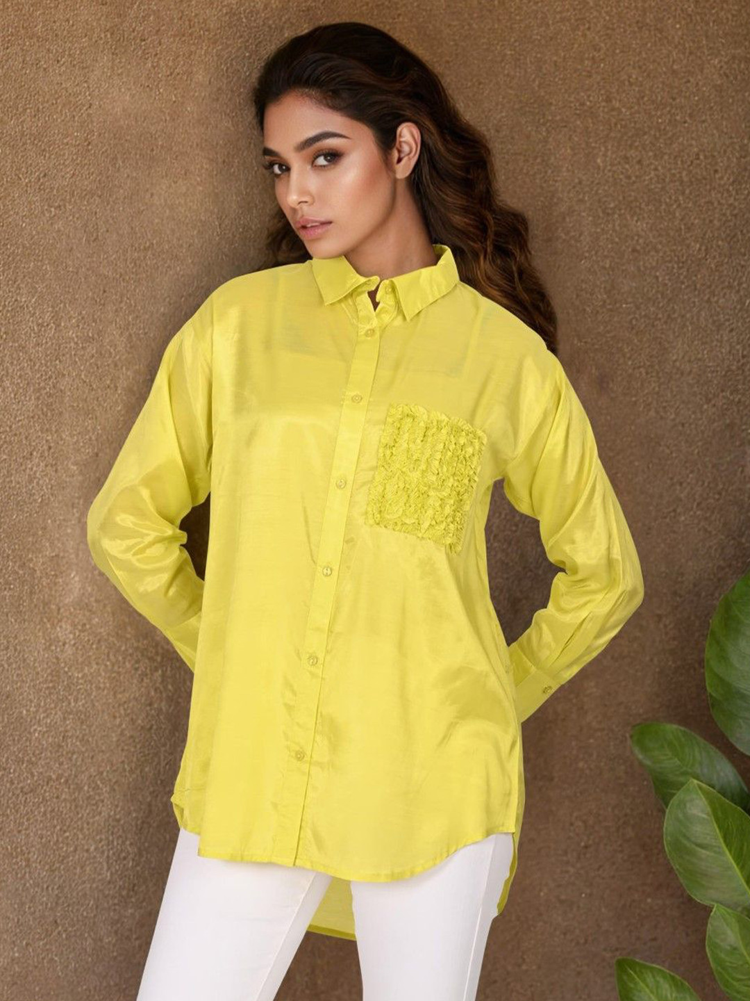 AUTUMN LANE Women Spread Collar Ruffles Shirt
