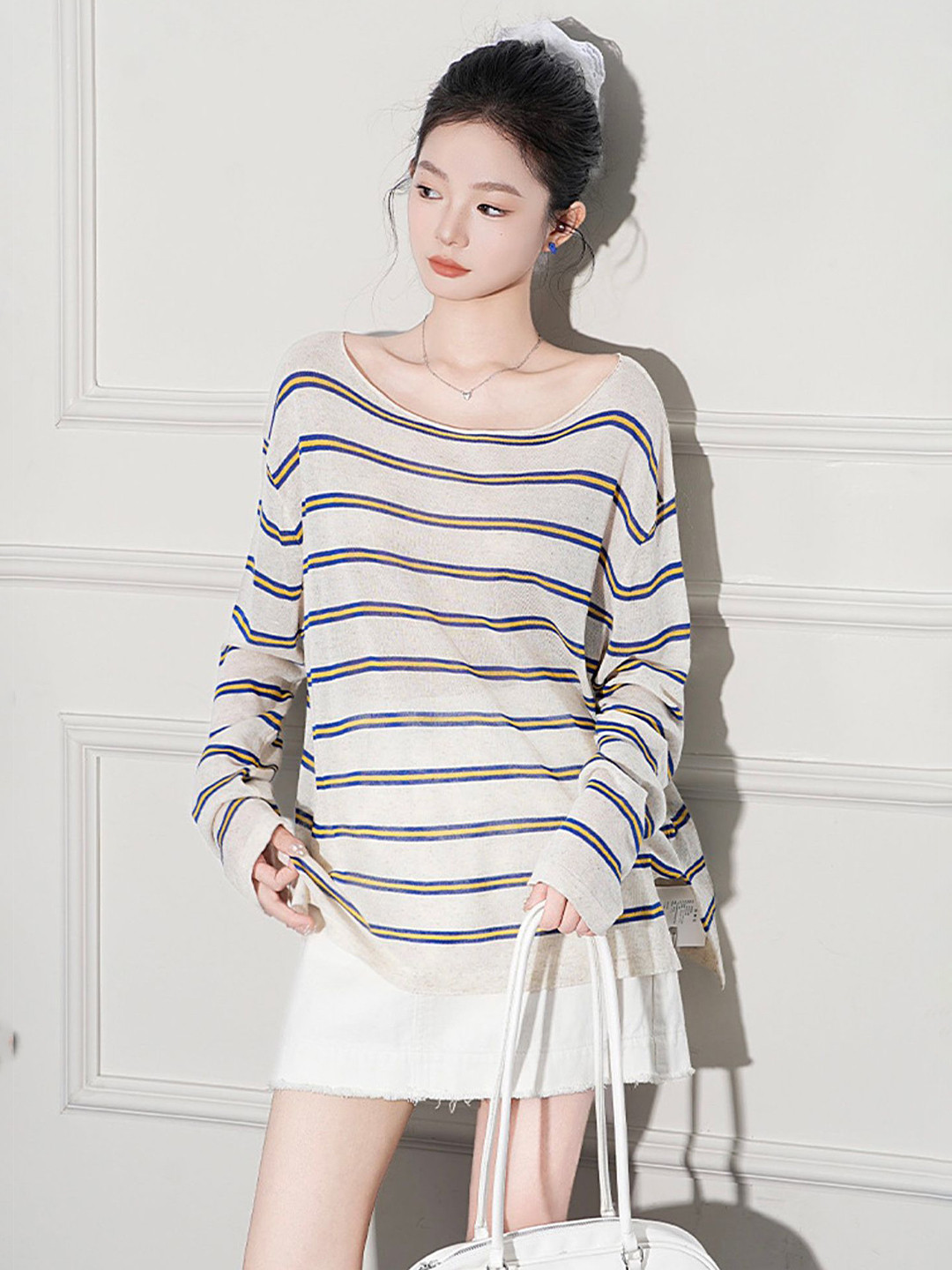 LULU & SKY Striped Boat Neck Top