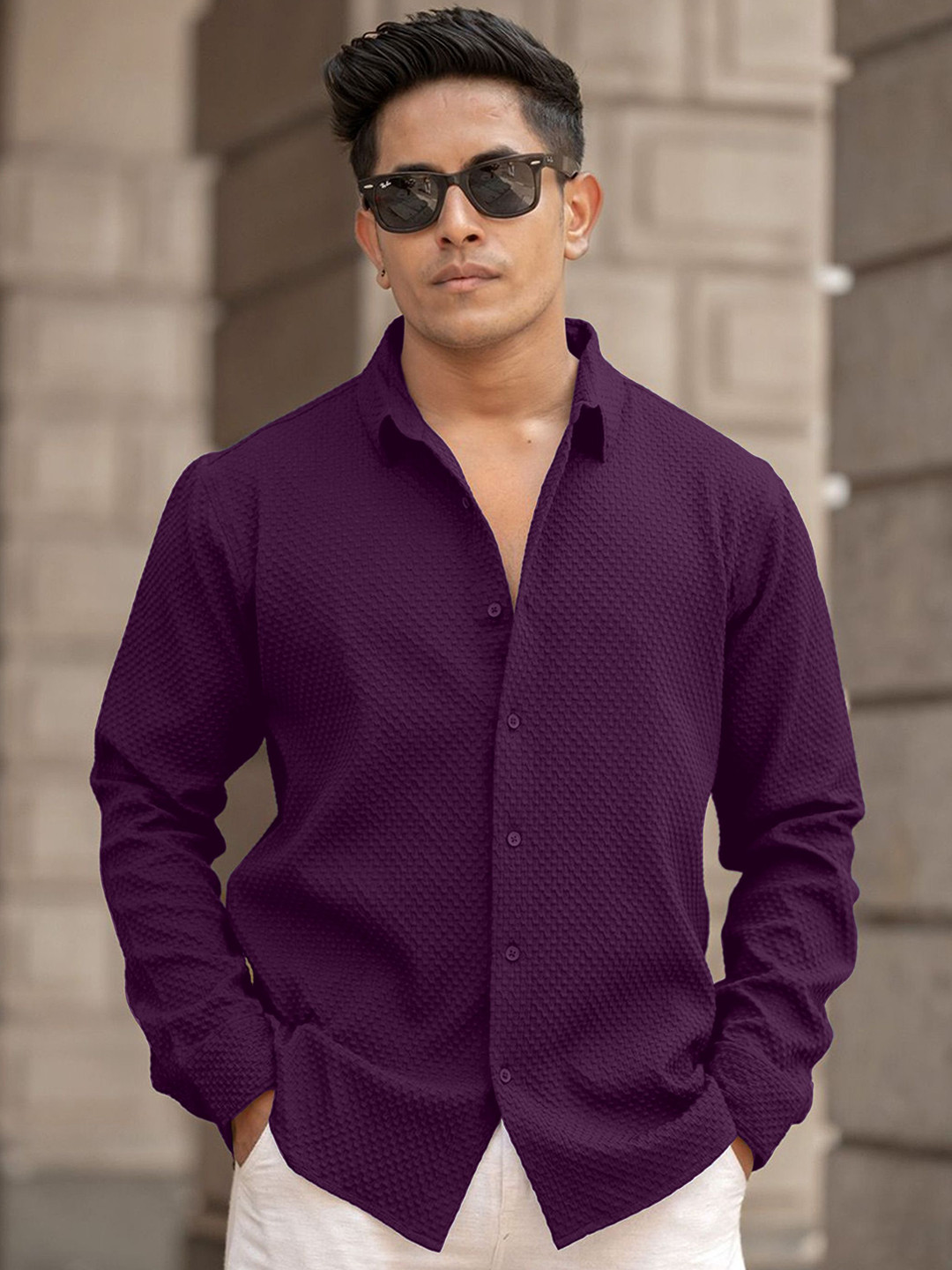 Metronaut Men Standard Fit Textured Spread Collar Cotton Casual Shirt