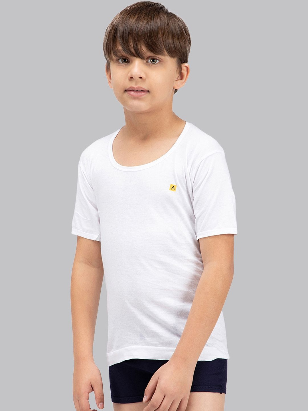 Amul Comfy Boys Pack of 10 Cotton White Plain Vest With Innerwear Vests