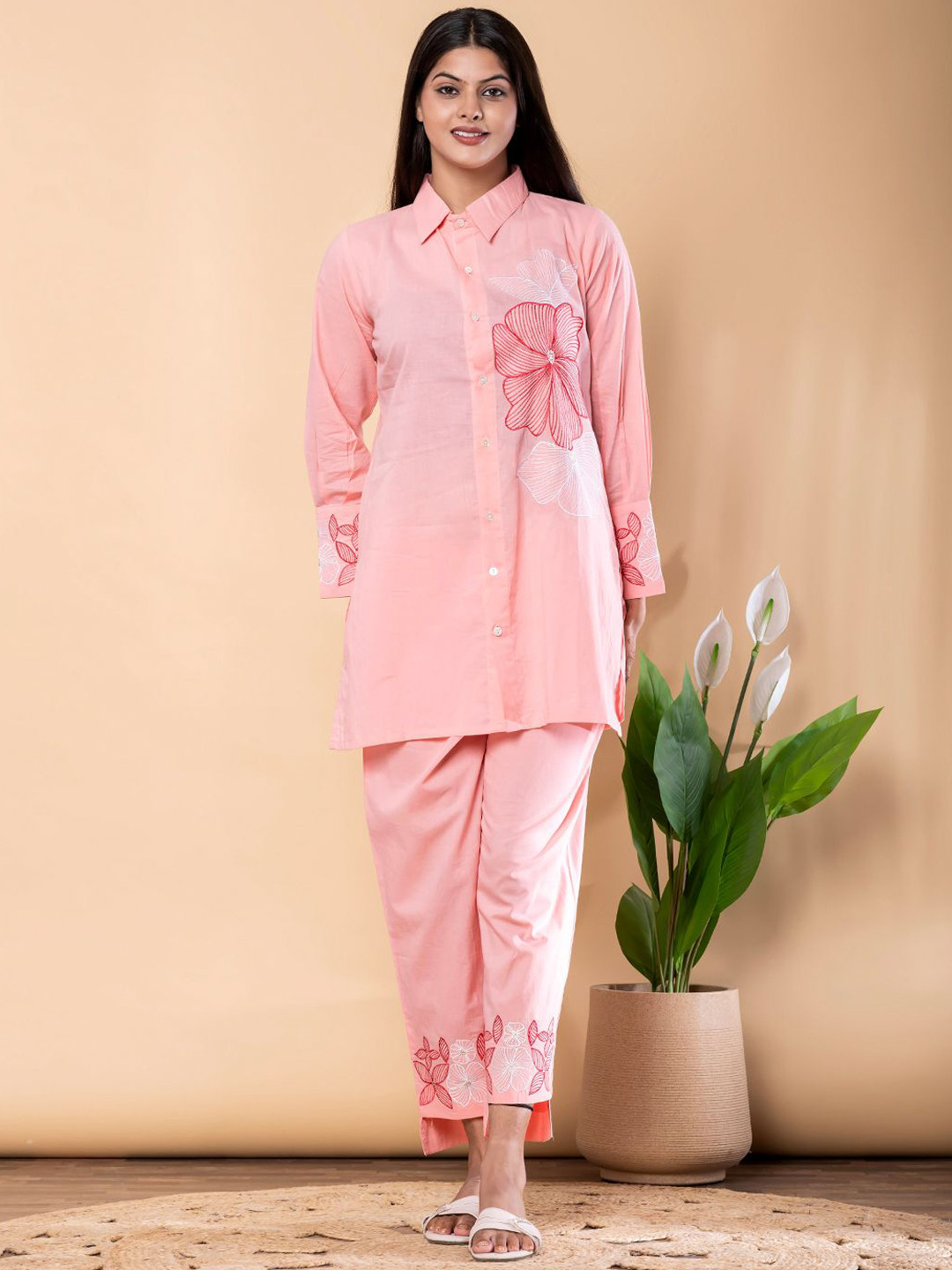 Readiprint Printed Collared Neck & Long Sleeves Tunic With Trousers Co-Ords