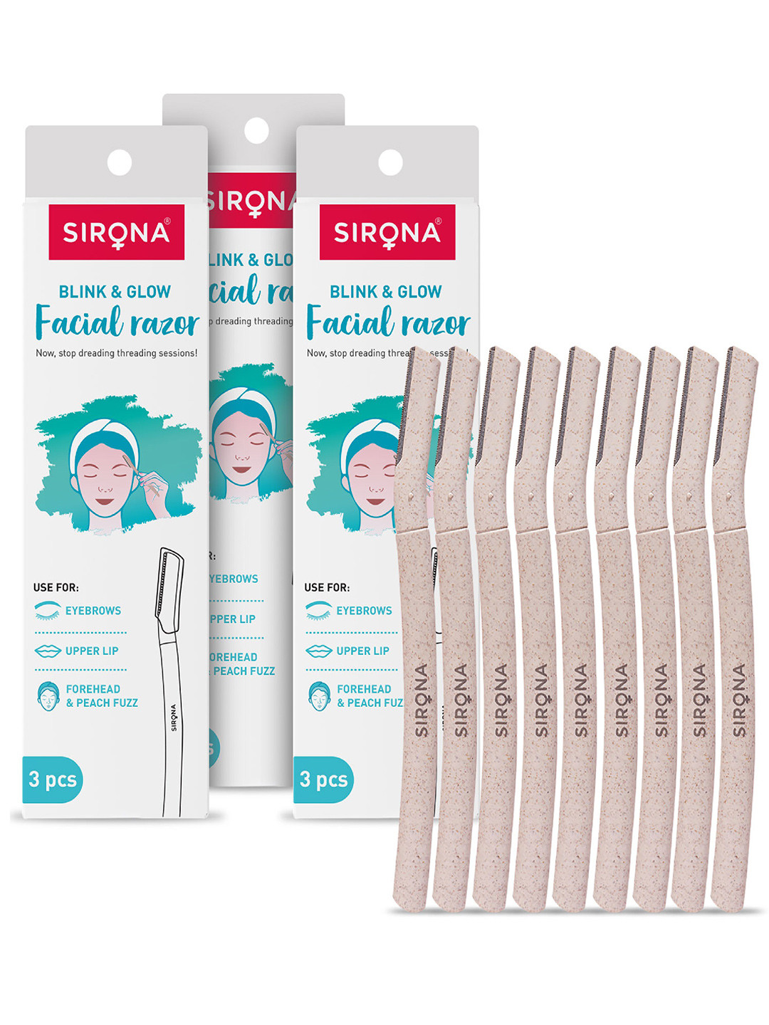 Sirona Pack of 3 Women Blink and Glow Face Razor