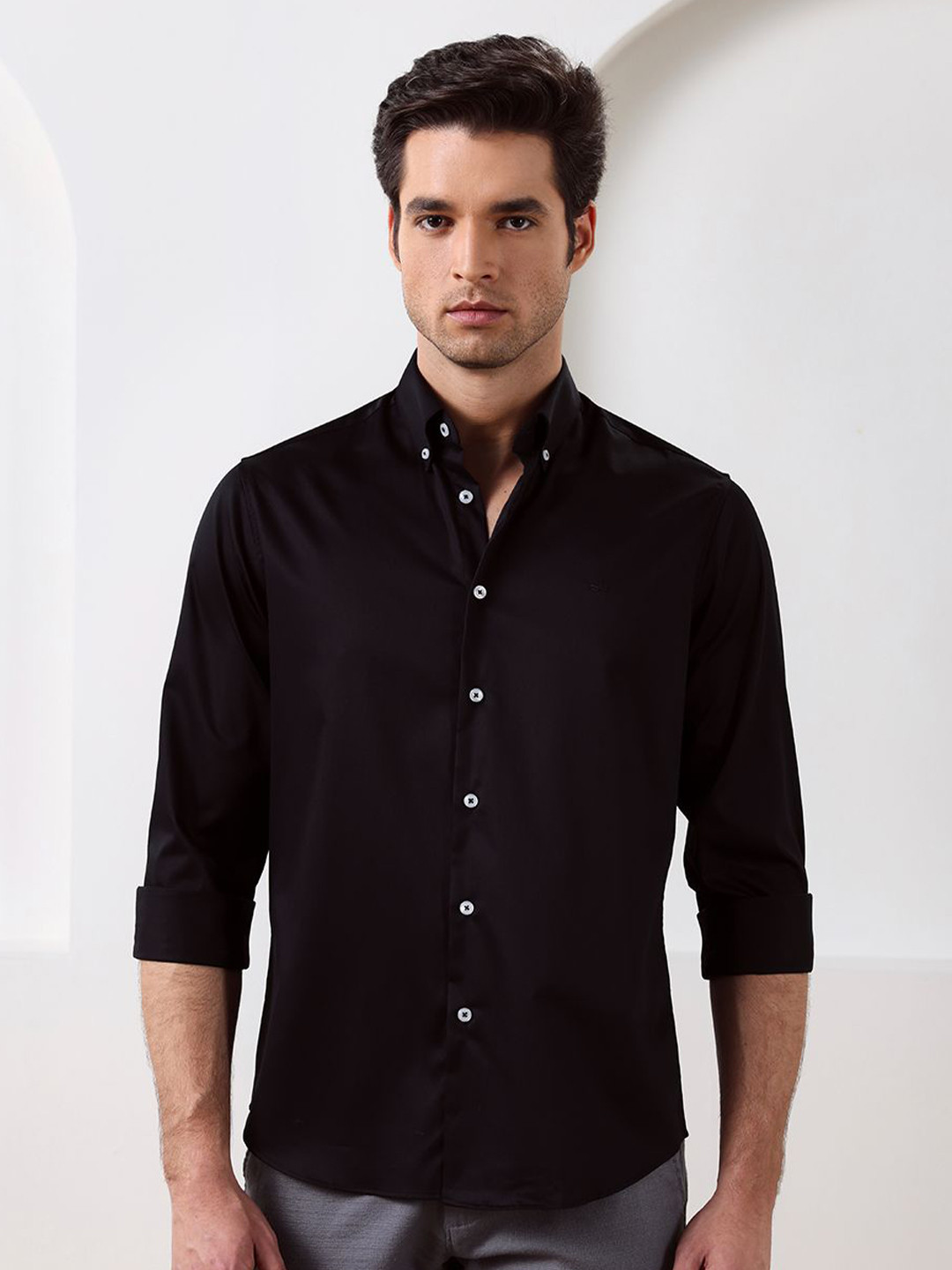 Aldeno Men Classic Fit Solid Button-Down Collar Formal Cotton Shirt