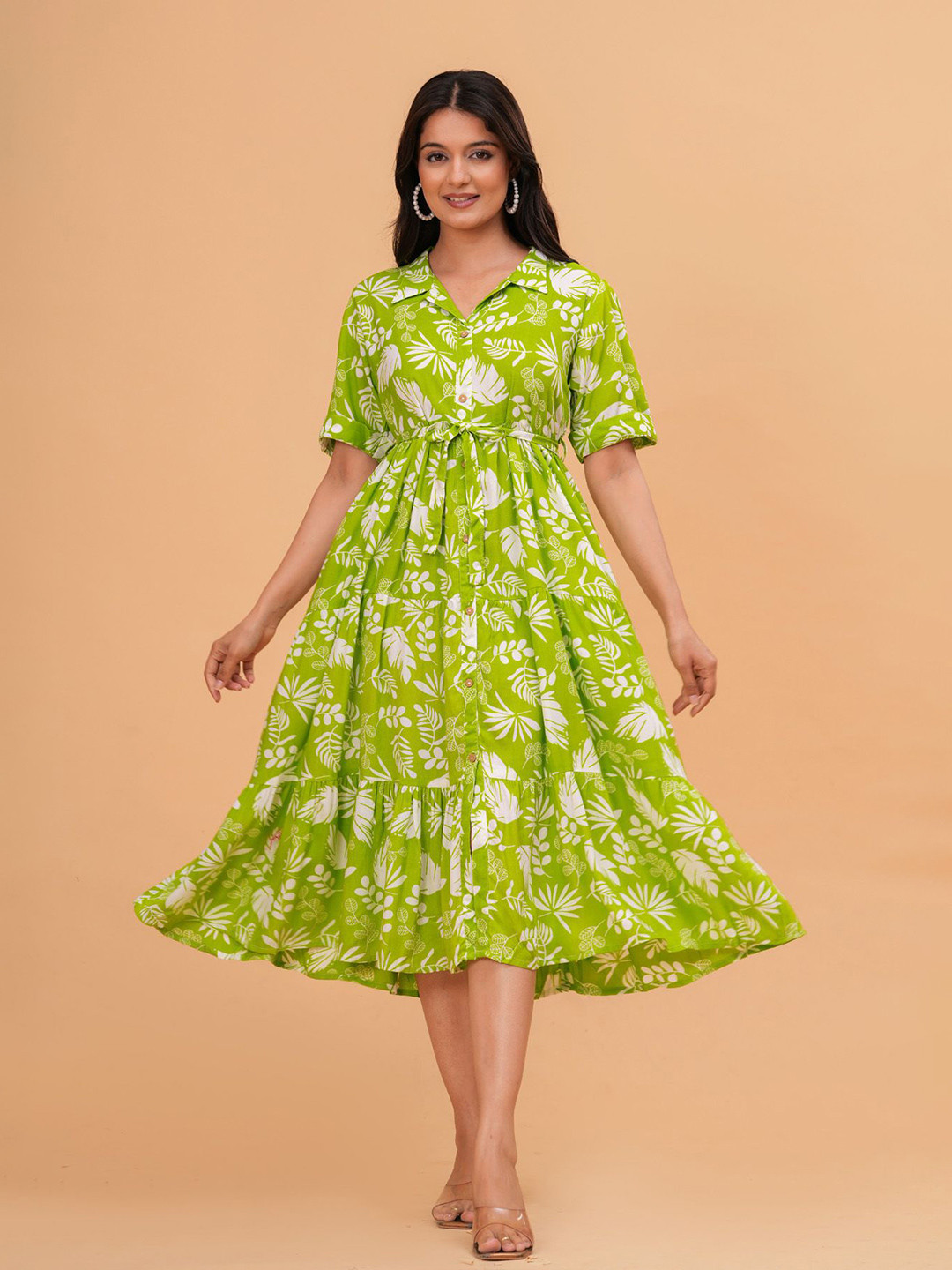 Chandbaali Floral Print Belted A-Line Dress