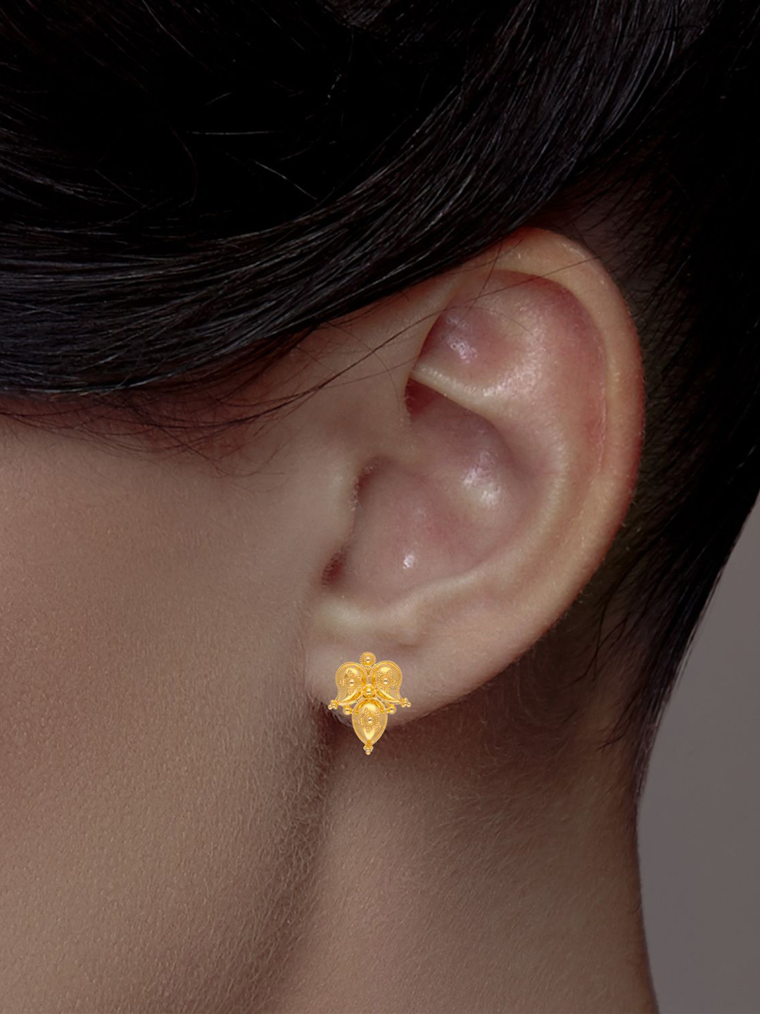 C KRISHNIAH CHETTY JEWELLERS PVT LTD 22KT Women Gold Temple Motif Stud Earrings - 4.28 g