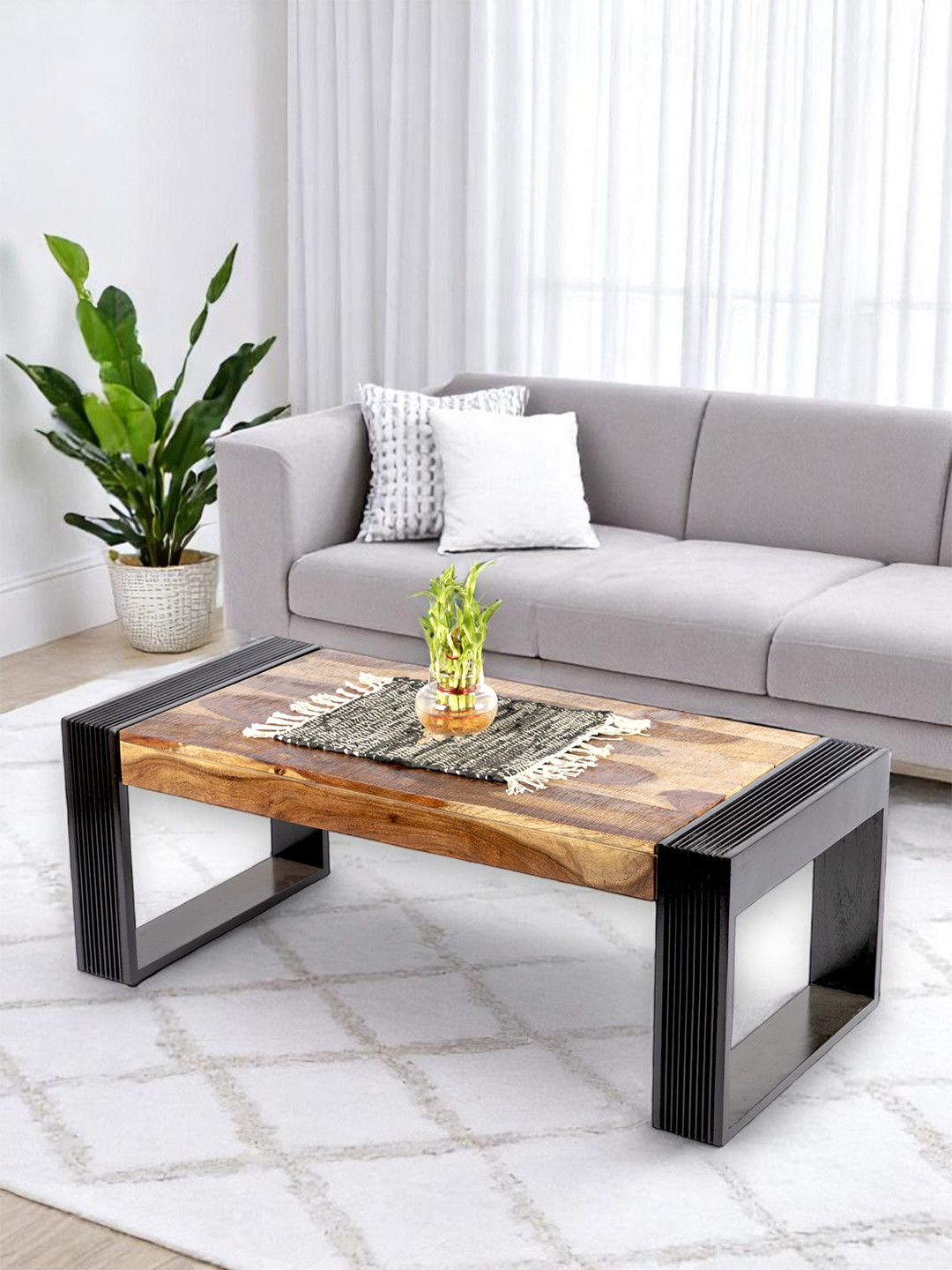 Ikiriya Sheesham Wood Rustic Coffee Table In Natural Rustic Finish
