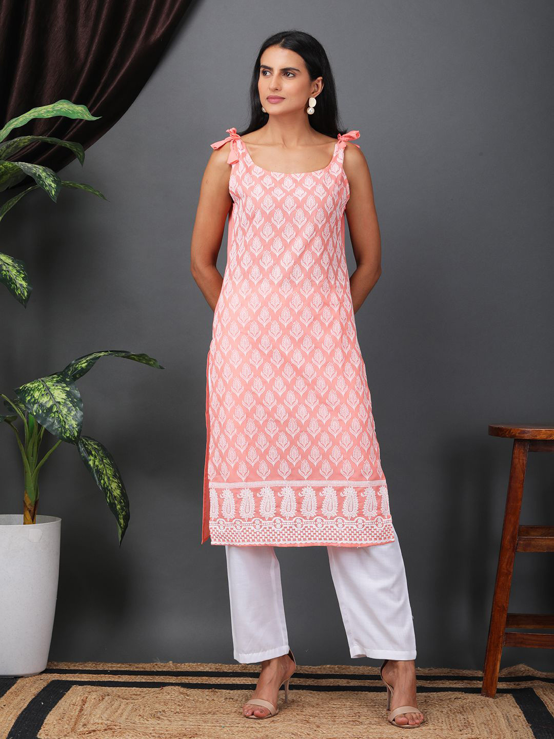 Sold For Style Women Embroidered Pure Cotton Round Neck Ethnic Straight Kurtas