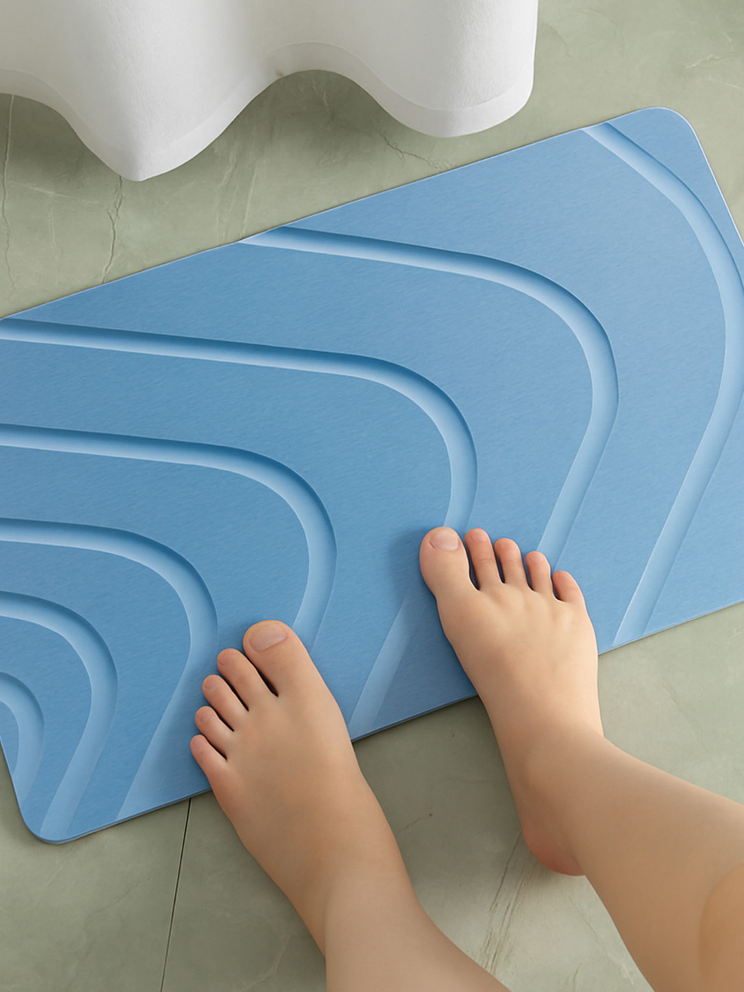 Cortina Blue Water Proof Diatomite Patterned Bath Mat