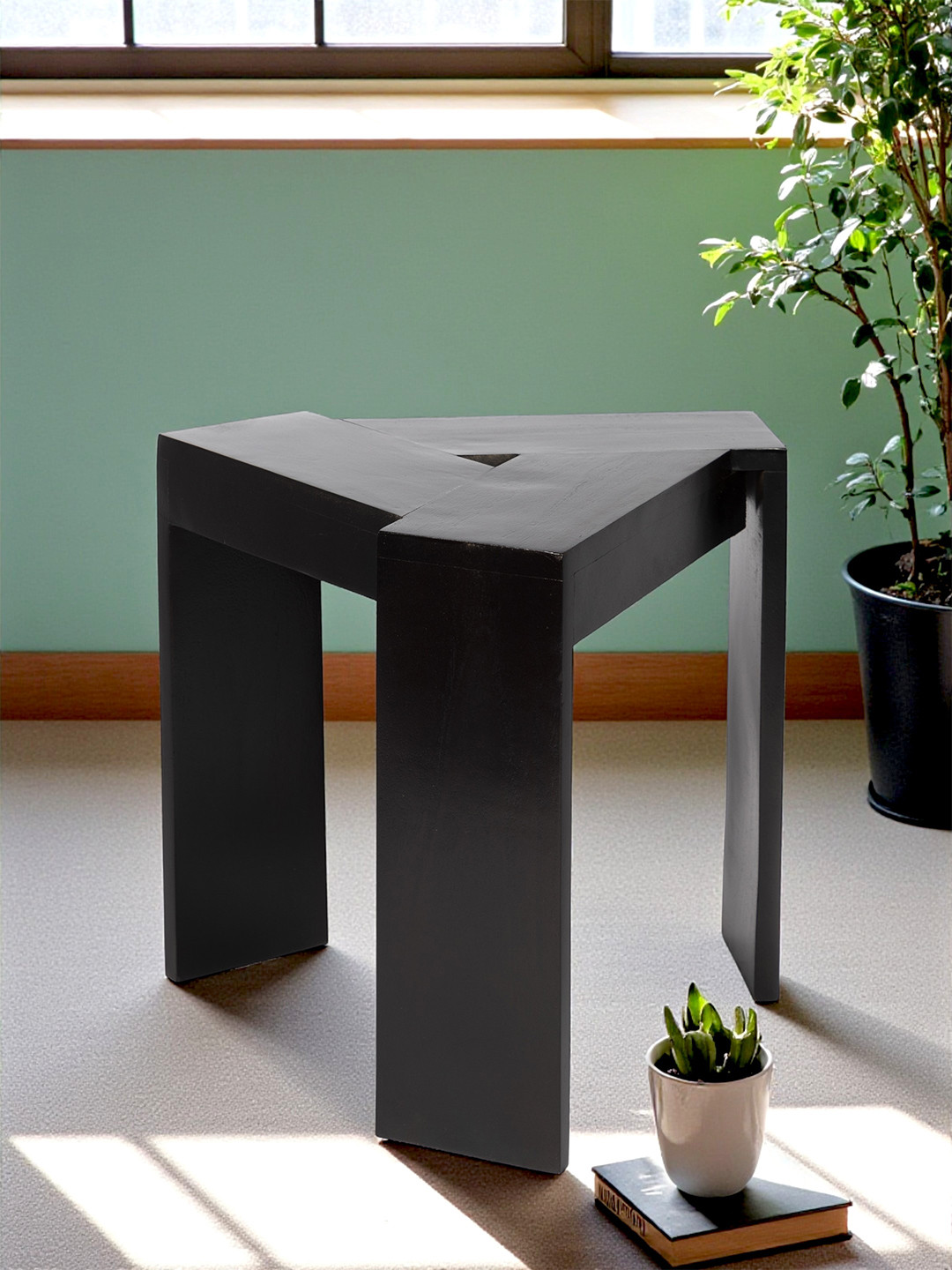 Ikiriya Sheesham Wood Triangle Sidetable / End Table In Extra Dark Mahagony Finish