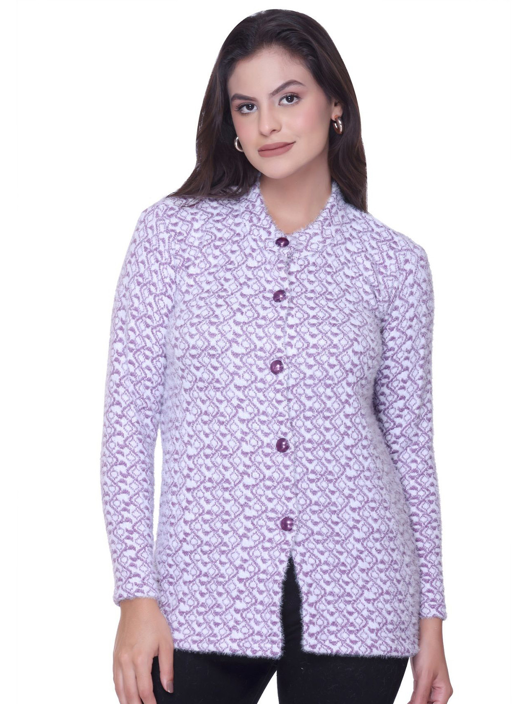 FASHSTORE Women Woollen Full Sleeves Cardigan Sweaters with Fuzzy Detail