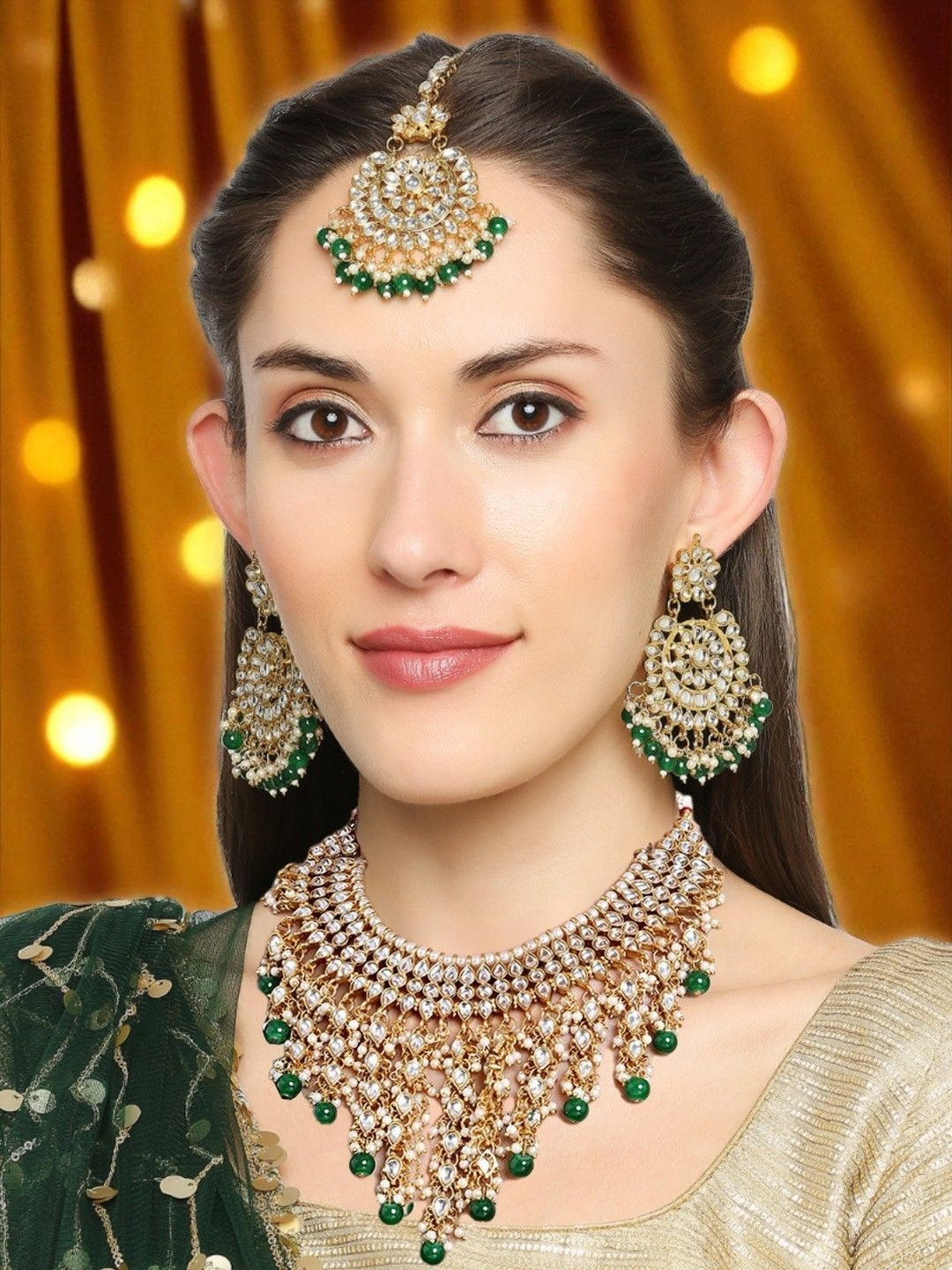 Anouk Green Beads and Kundan Jewellery Set