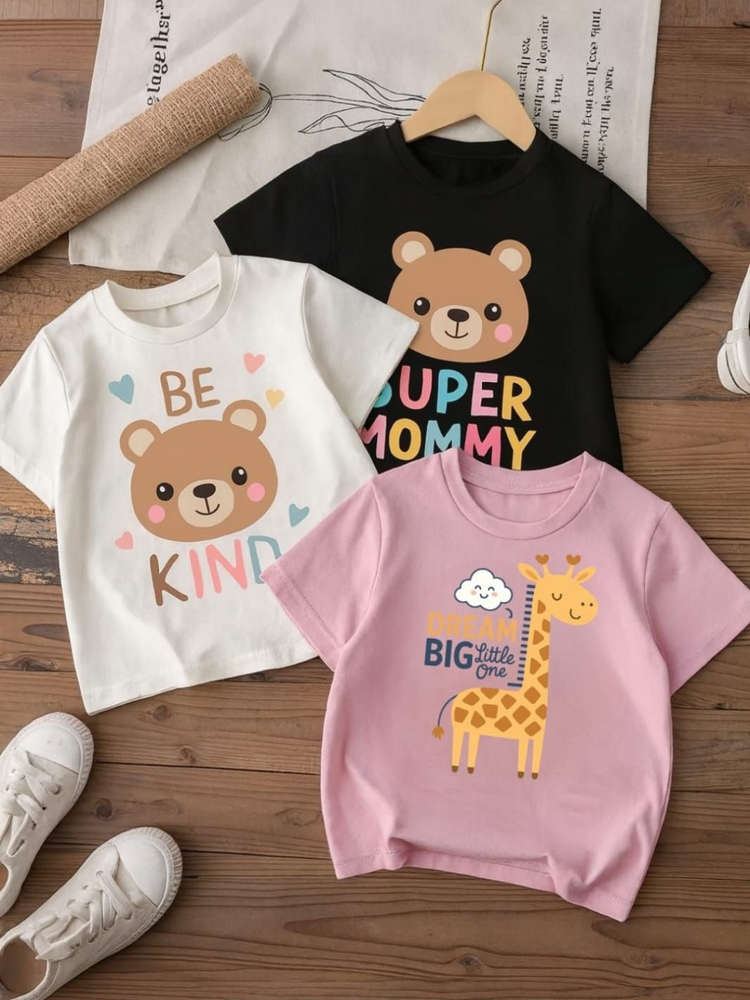 DAMN GUD DG Girls Pack of 3 Round Neck Short Sleeves Regular Fit Cotton Tshirts