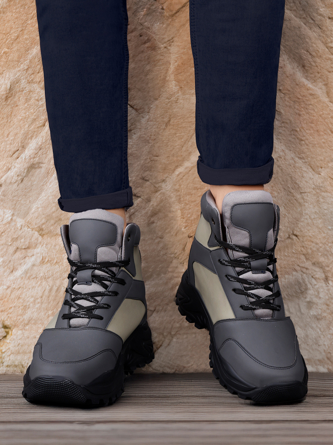 Bxxy Men Hidden Height Increasing Elevator High-Top Lace-up Boots