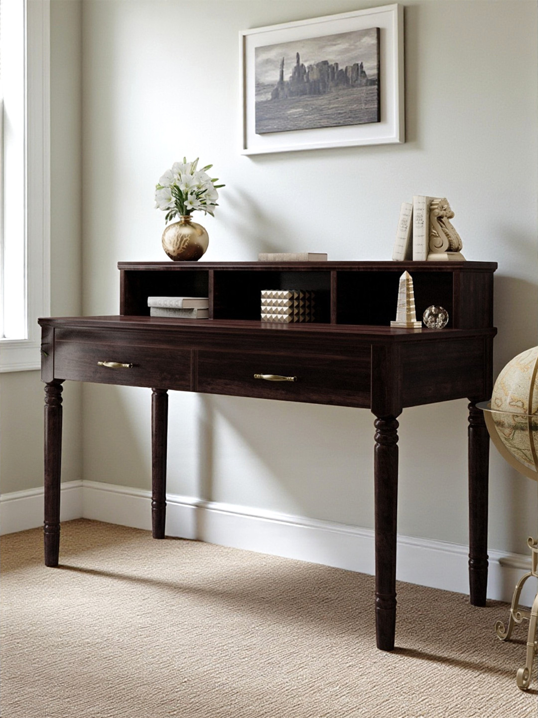 Ikiriya Sheesham Wood Study Computer Table (Dark Walnut Finish)