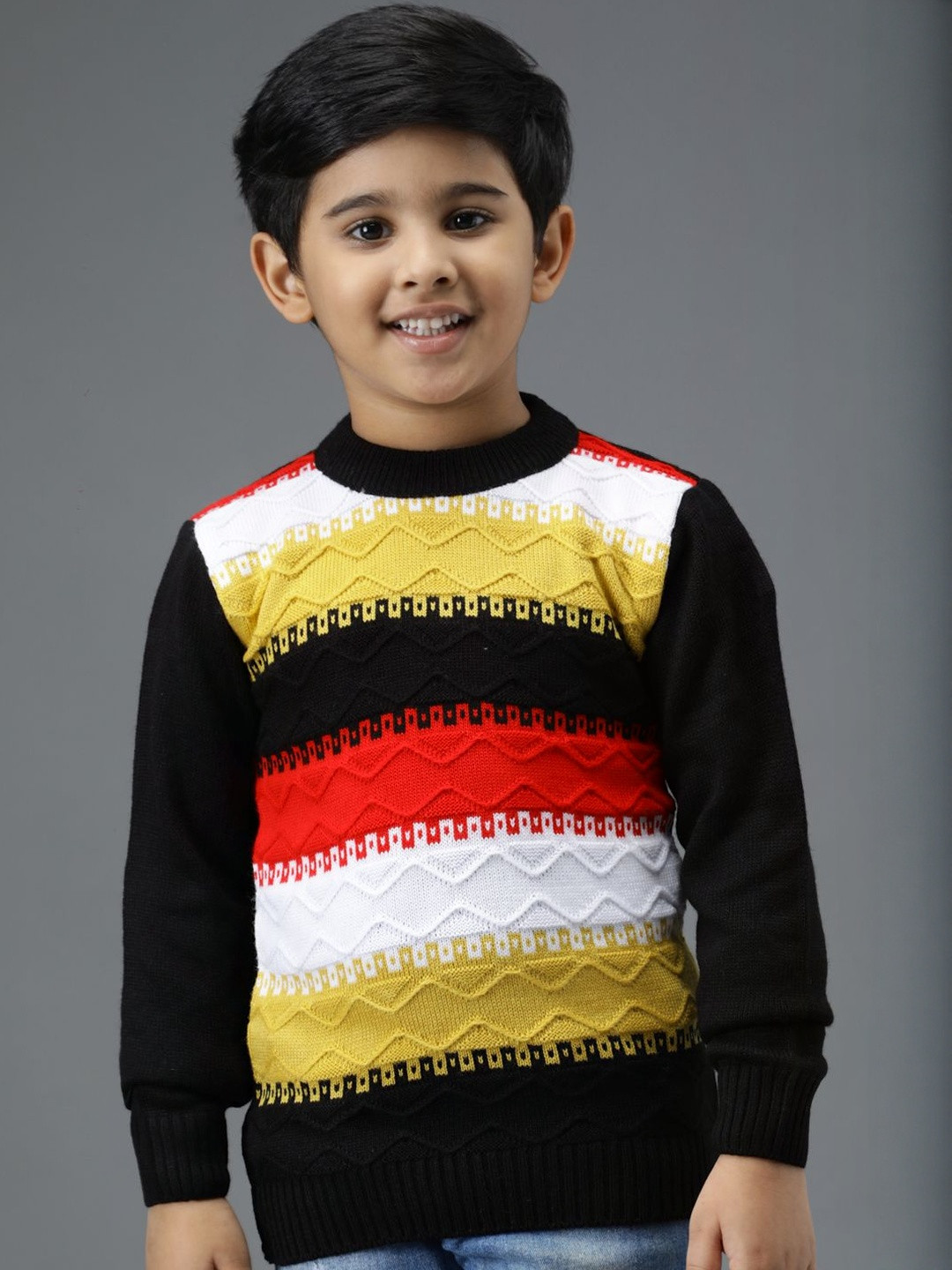 TRENDY WORLD Boys 2 Pcs Navy Blue & Black Colourblocked Woolen Sweater Vest