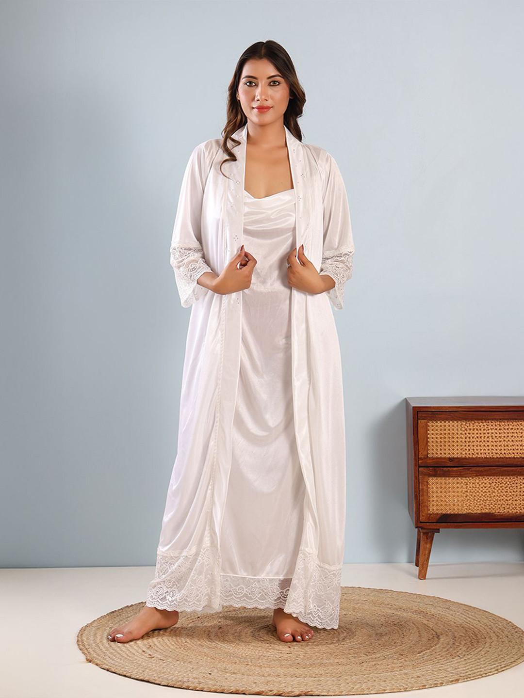 HOUSE OF ELORRA Lace Detail Wrap Maxi Nightdress