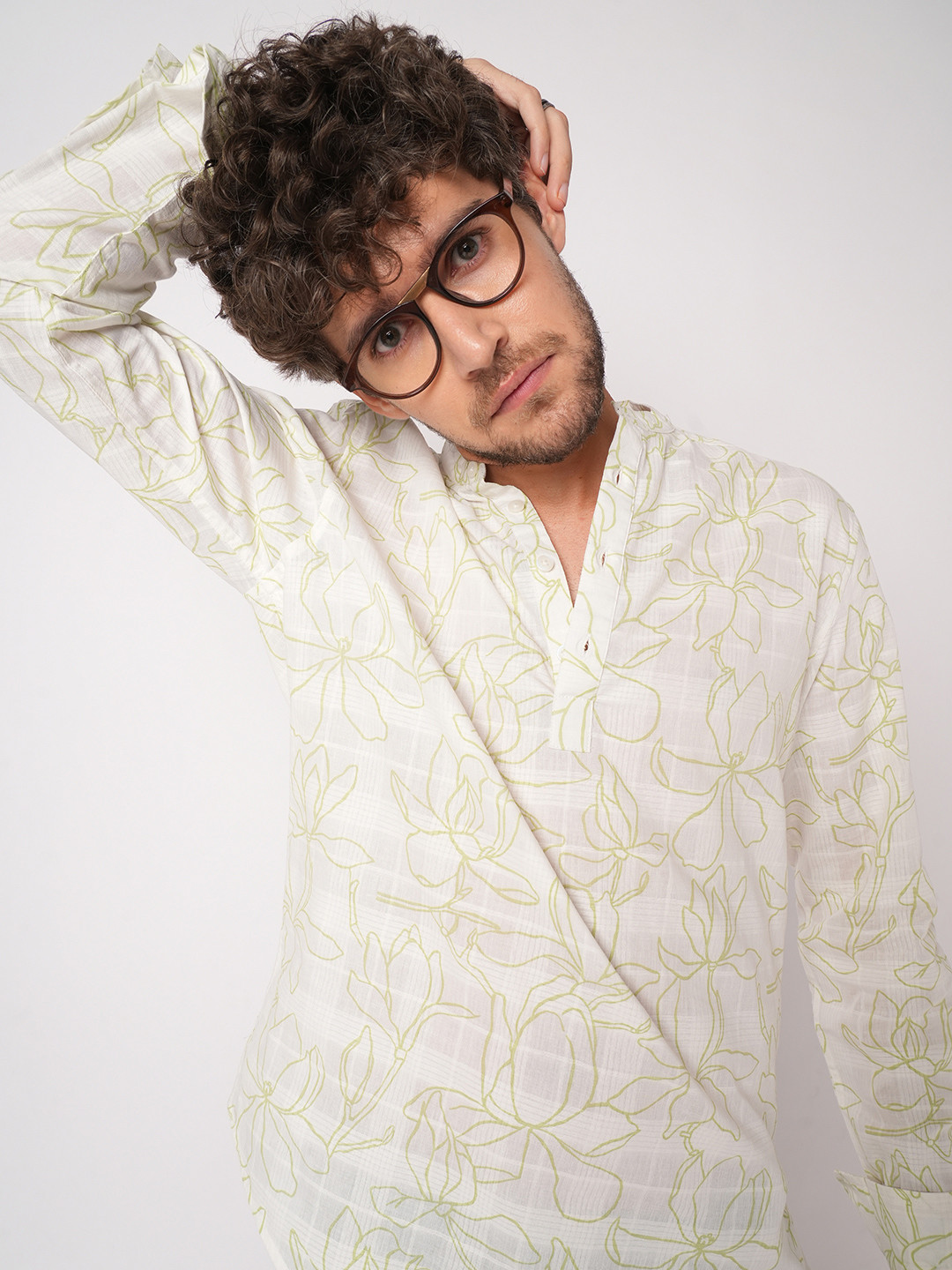VASTRADO Wildflower Printed Band Collar Cotton Straight Kurta