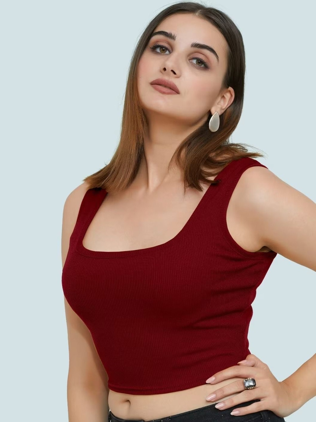 GLOWBERRY Solid Tank Fitted Crop Top