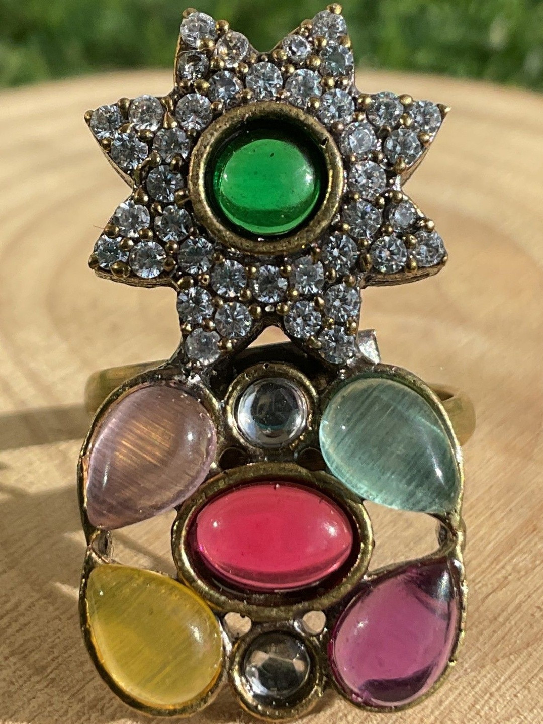 MOHATI Microplated Multicolour Navratna Star Adjustable Ring