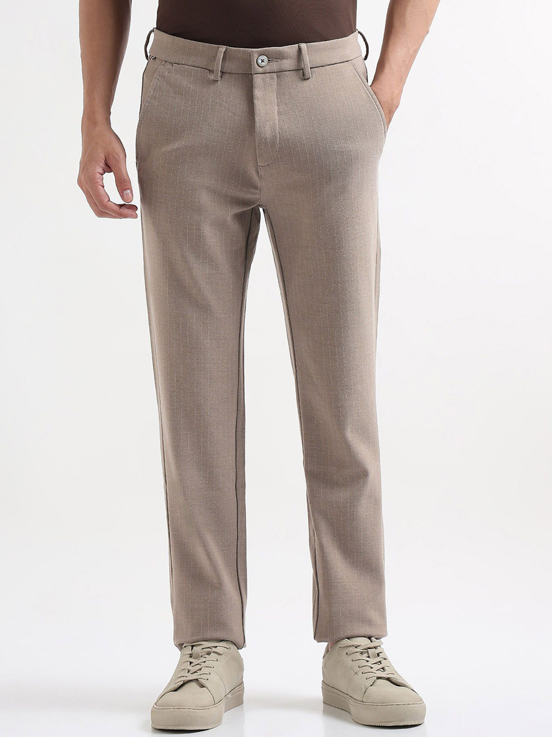 Arrow Sport Bi-Stretch Men Striped Slim Fit Casual Trousers