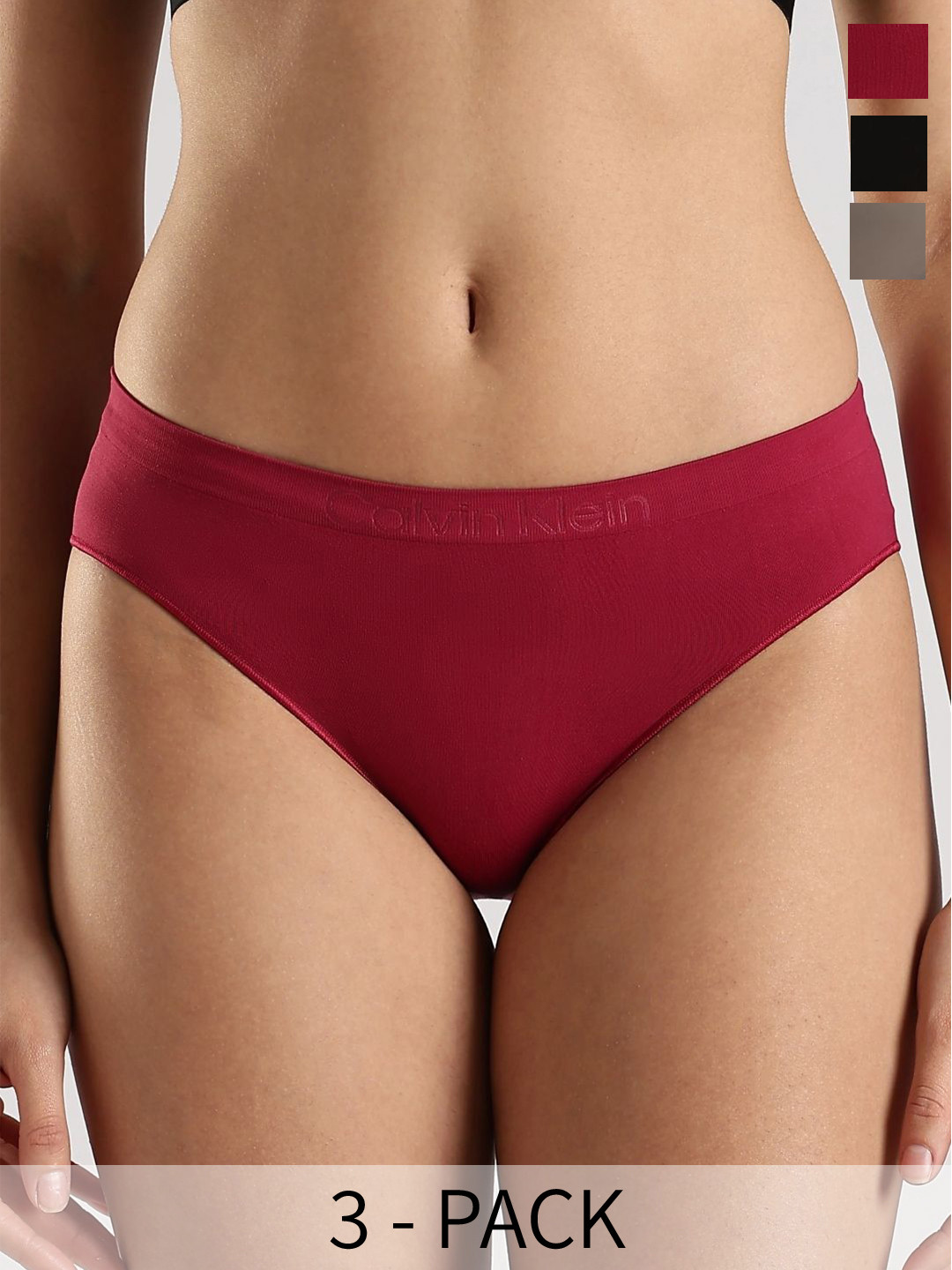 Calvin Klein Underwear Pack Of 3 Women Solid Low-Rise Inner Elastic Bikini Briefs