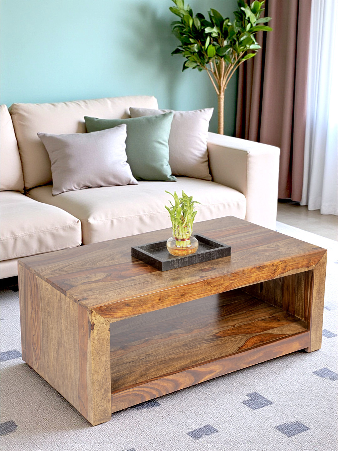 Ikiriya Sheesham Wood Contemporary Coffee Table In Teak Finish