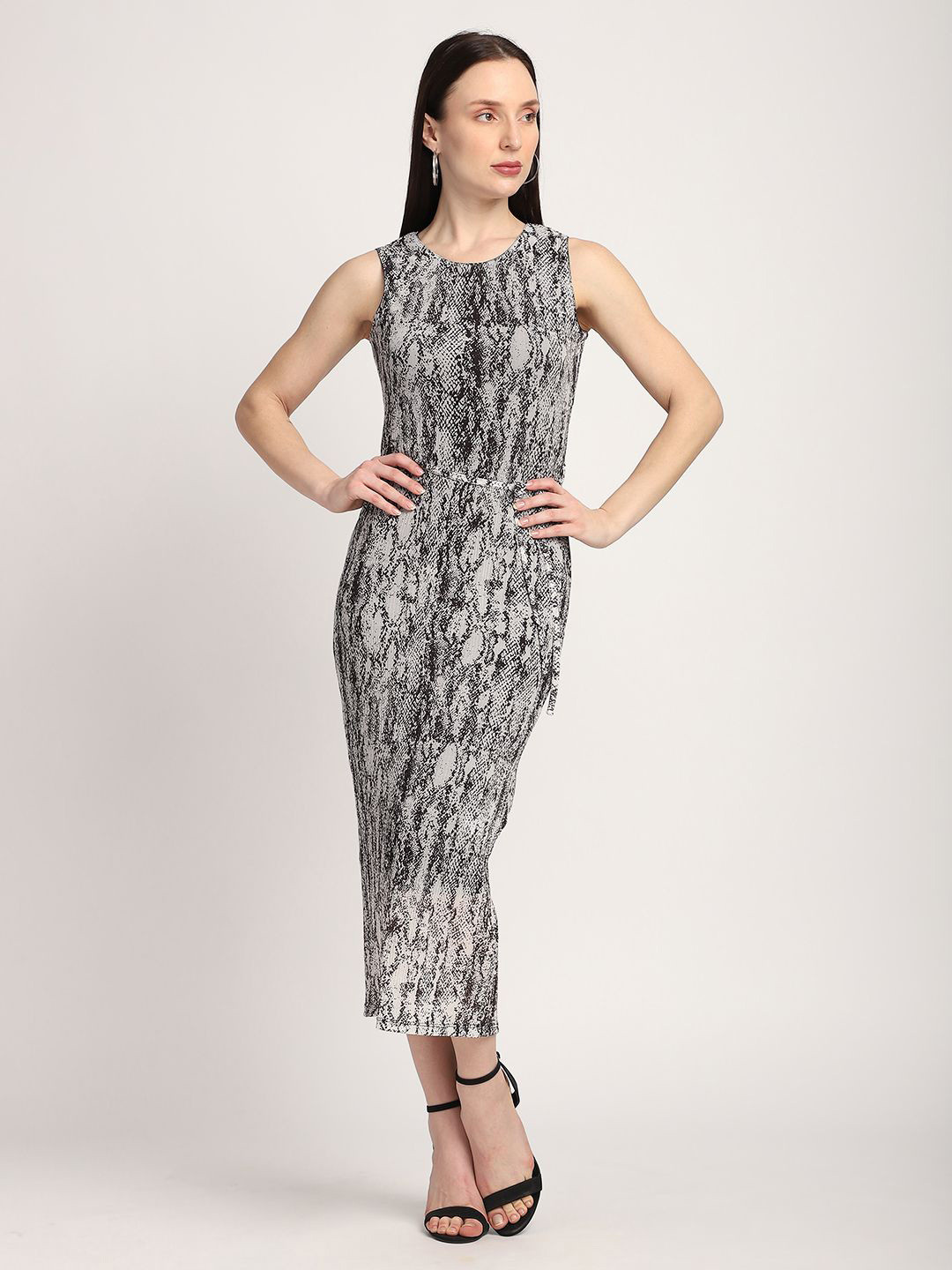 R&B Printed Sheath Midi Dress